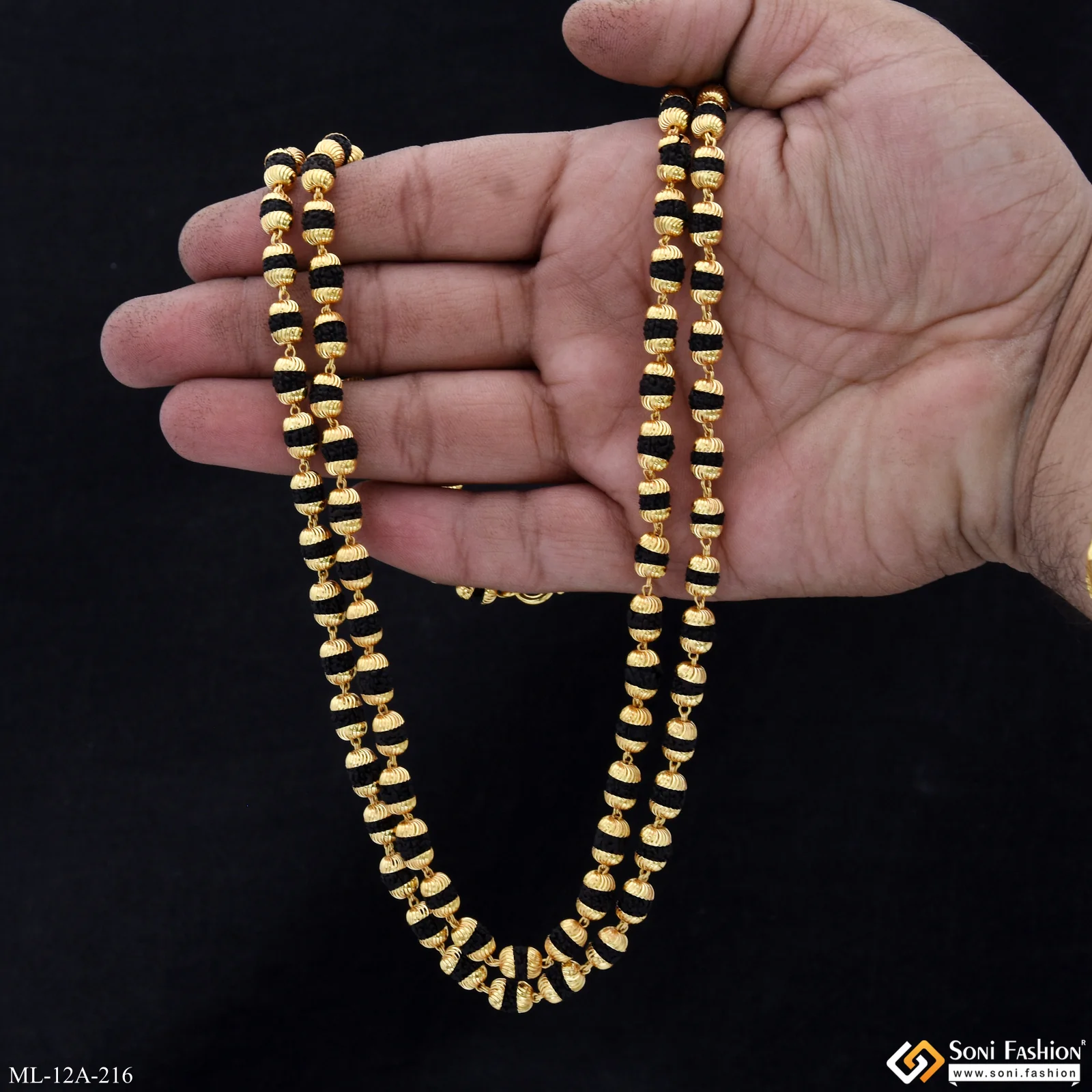 2 Line Lovely Design High-Quality Gold Plated Rudraksha Mala for Men - Style A216 - Image 7