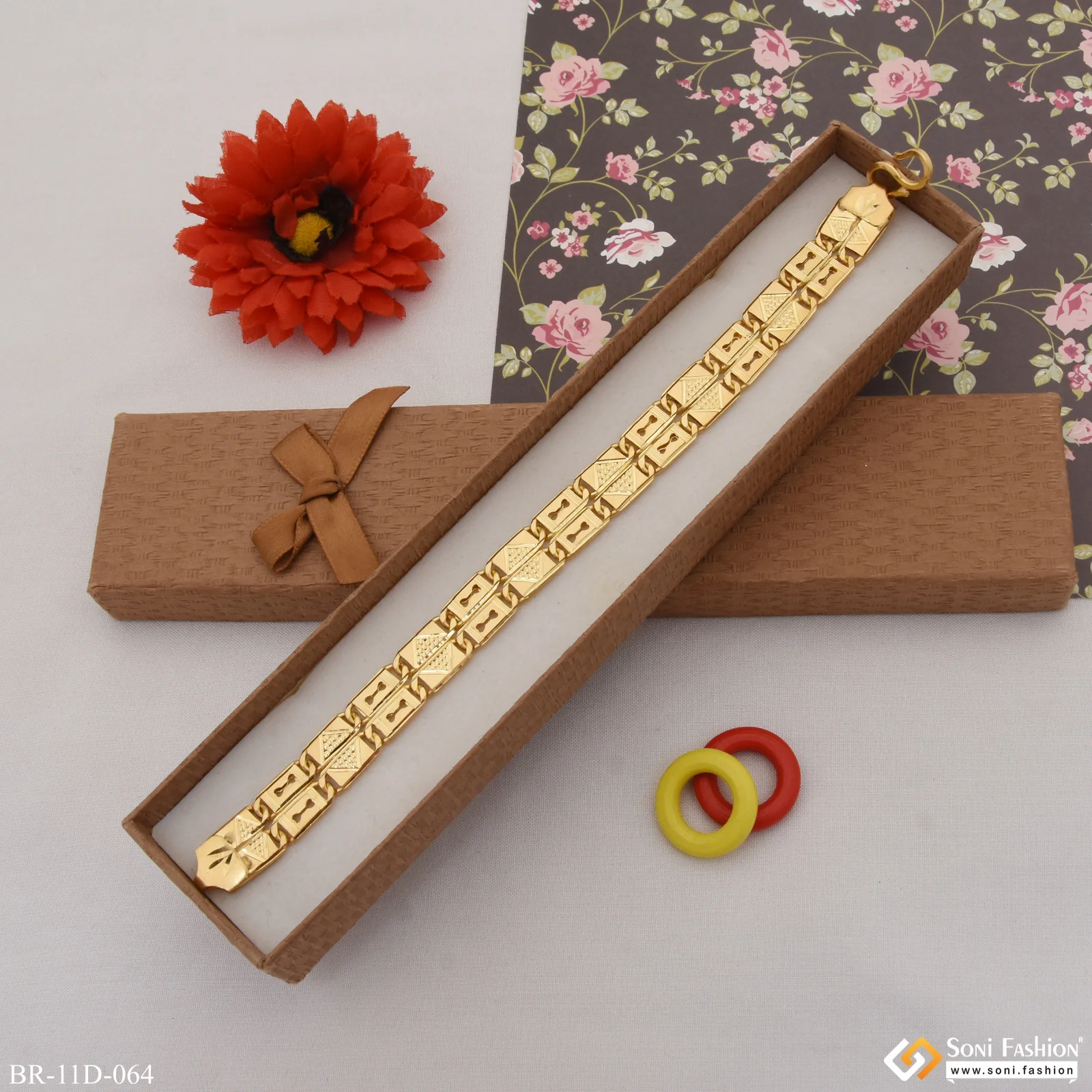 2 Line Lovely Design Gold Plated Nawabi Bracelet for Men - Style D064 - Image 3