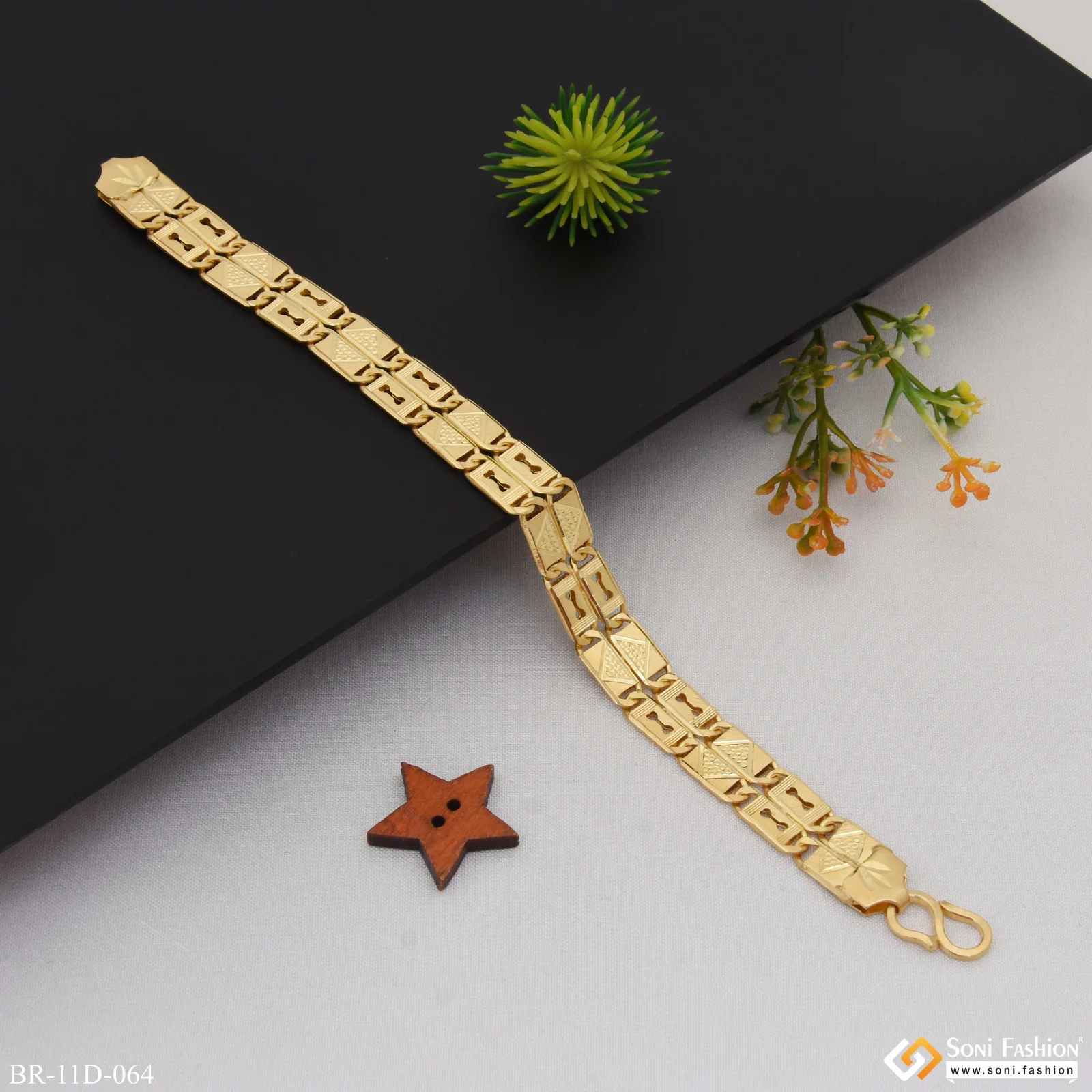 2 Line Lovely Design Gold Plated Nawabi Bracelet for Men - Style D064 - Image 4