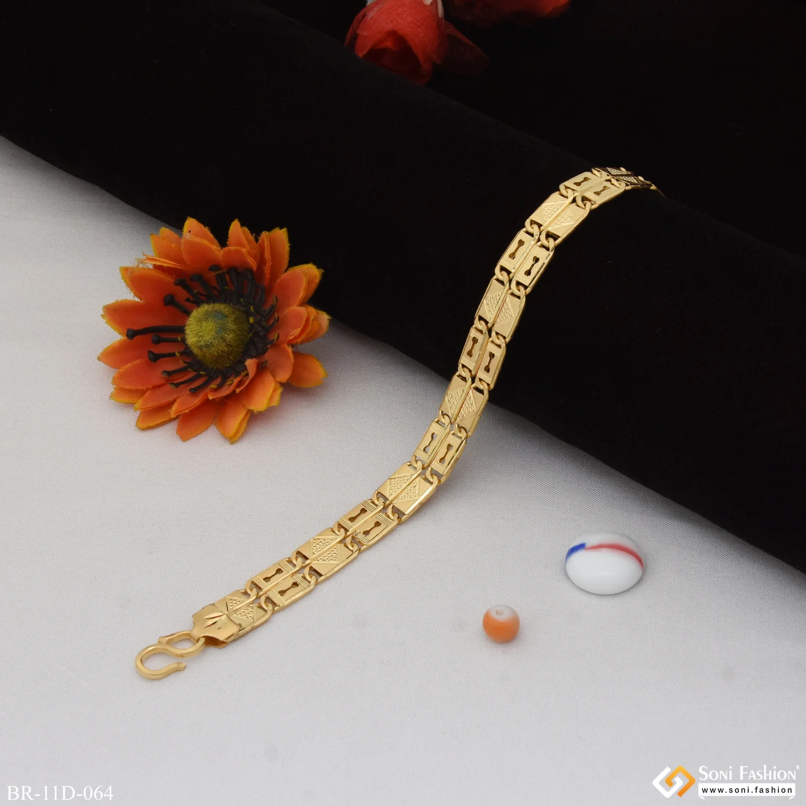 2 Line Lovely Design Gold Plated Nawabi Bracelet for Men - Style D064 - Image 5