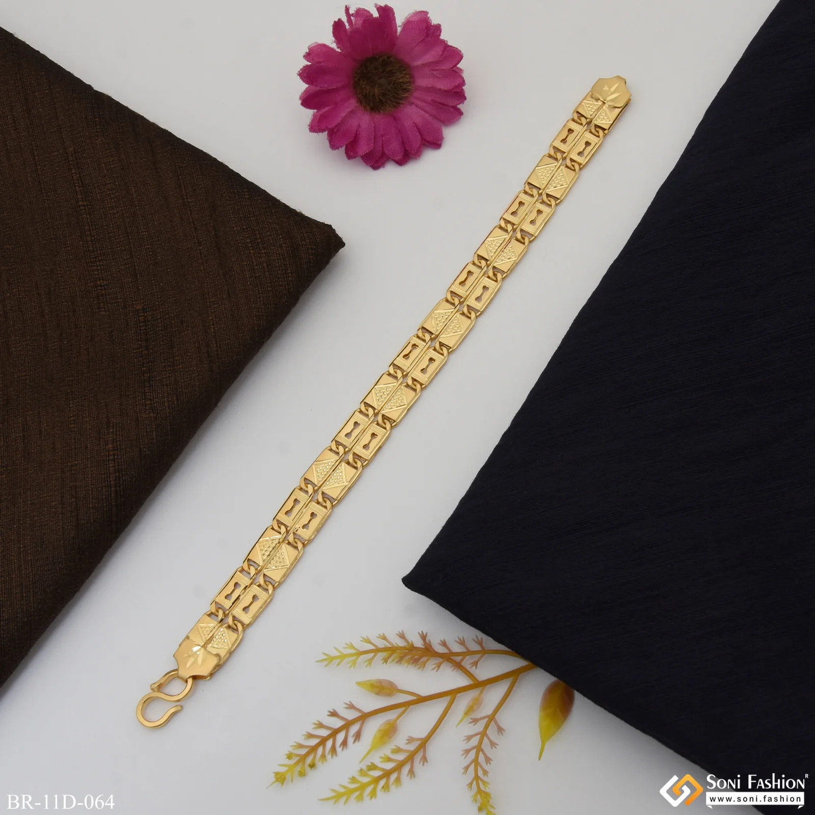 2 Line Lovely Design Gold Plated Nawabi Bracelet for Men - Style D064 - Image 6