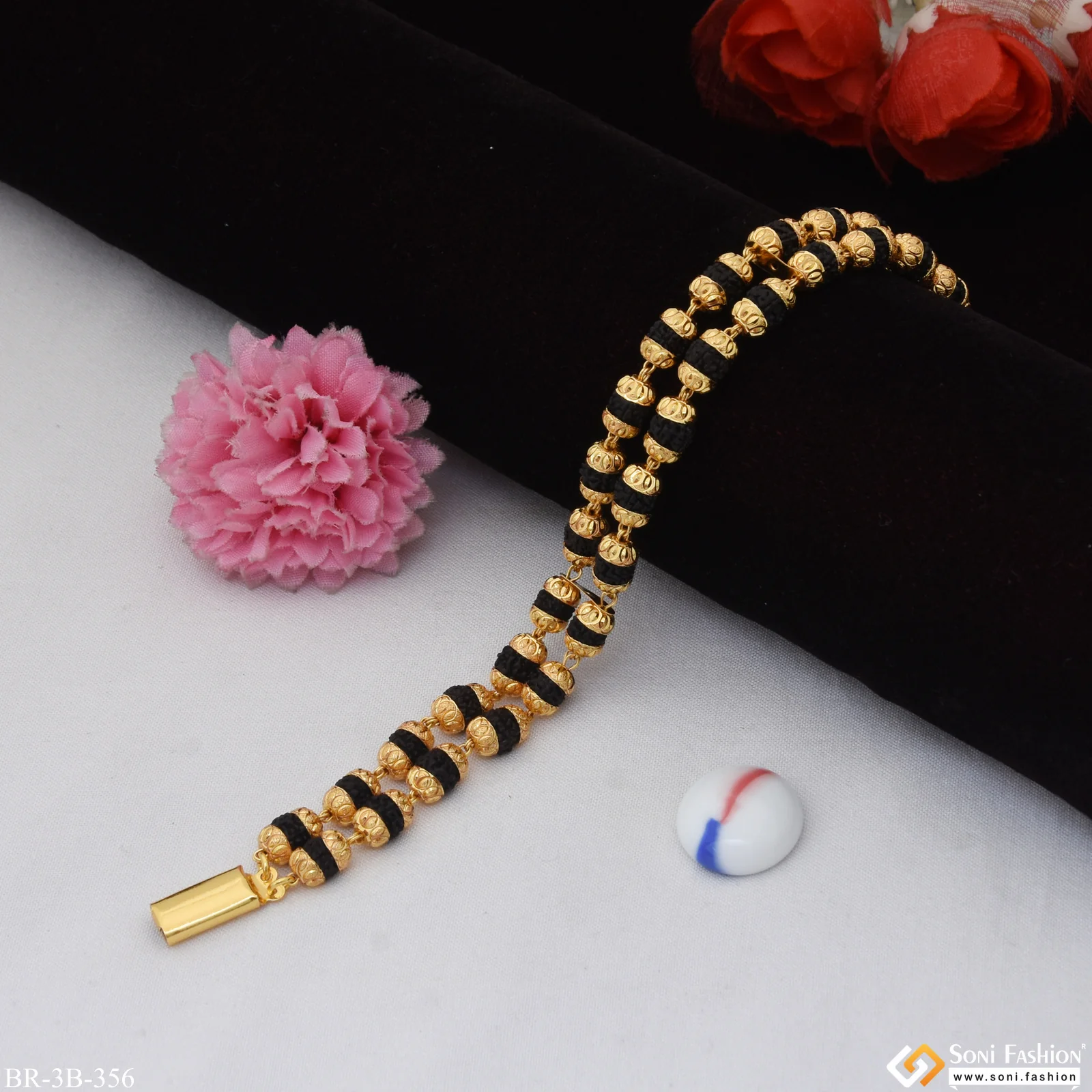 2 Line Rudraksha Attention-getting Design Gold Plated Bracelet - Style B356 - Image 3