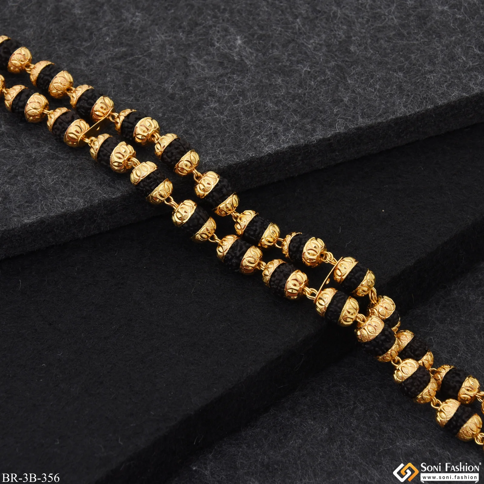 2 Line Rudraksha Attention-getting Design Gold Plated Bracelet - Style B356 - Image 4