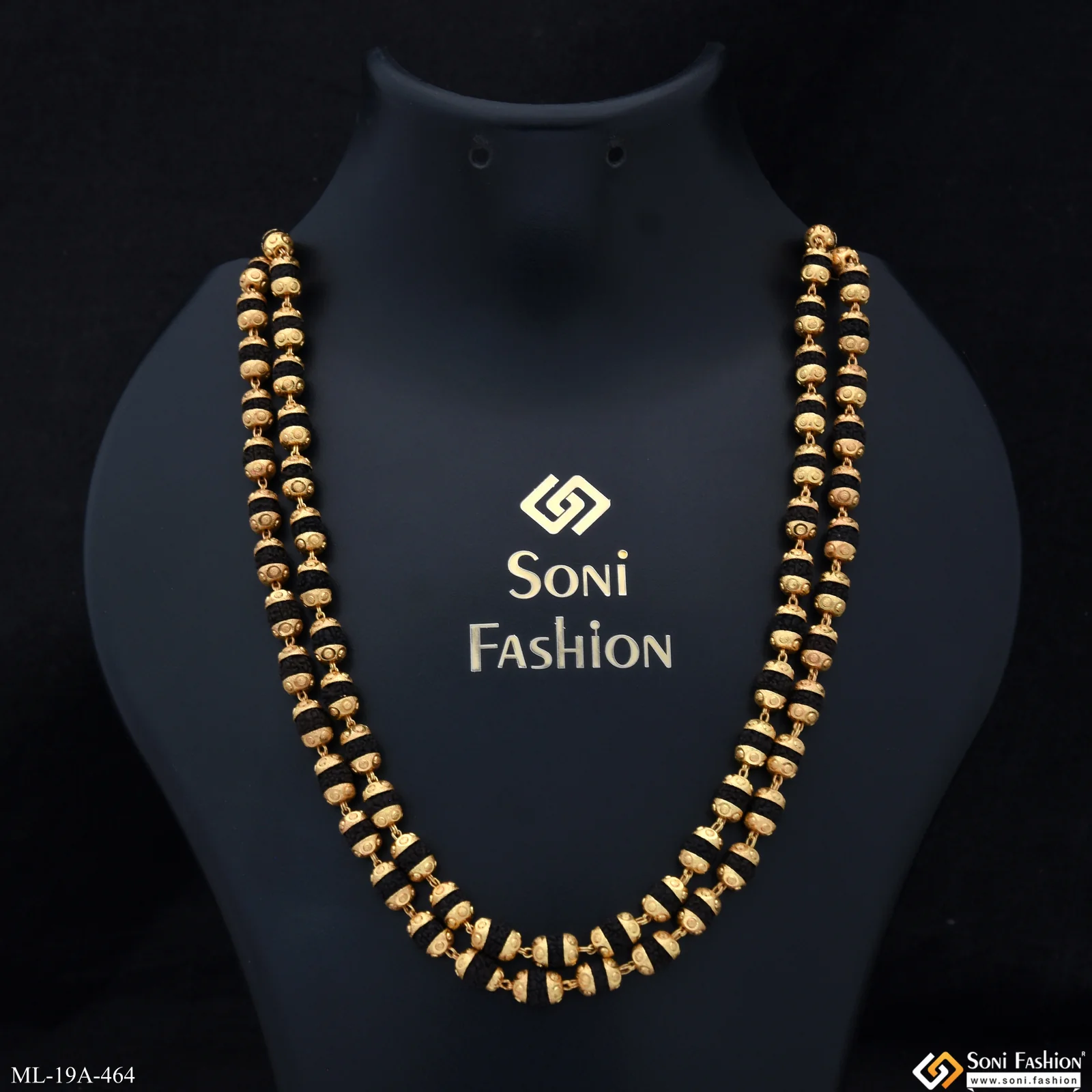 Stunning Design Gold Plated 2 Line Rudraksha Mala for Men - Style A464