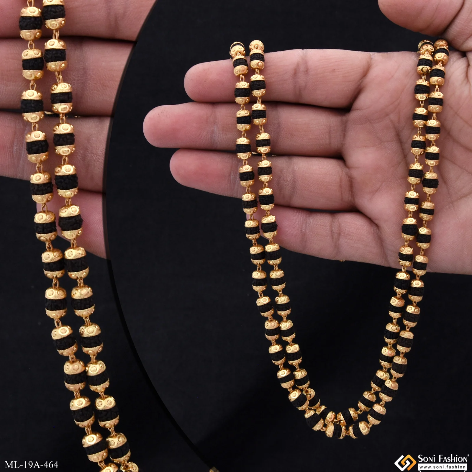 Stunning Design Gold Plated 2 Line Rudraksha Mala for Men - Style A464 - Image 2