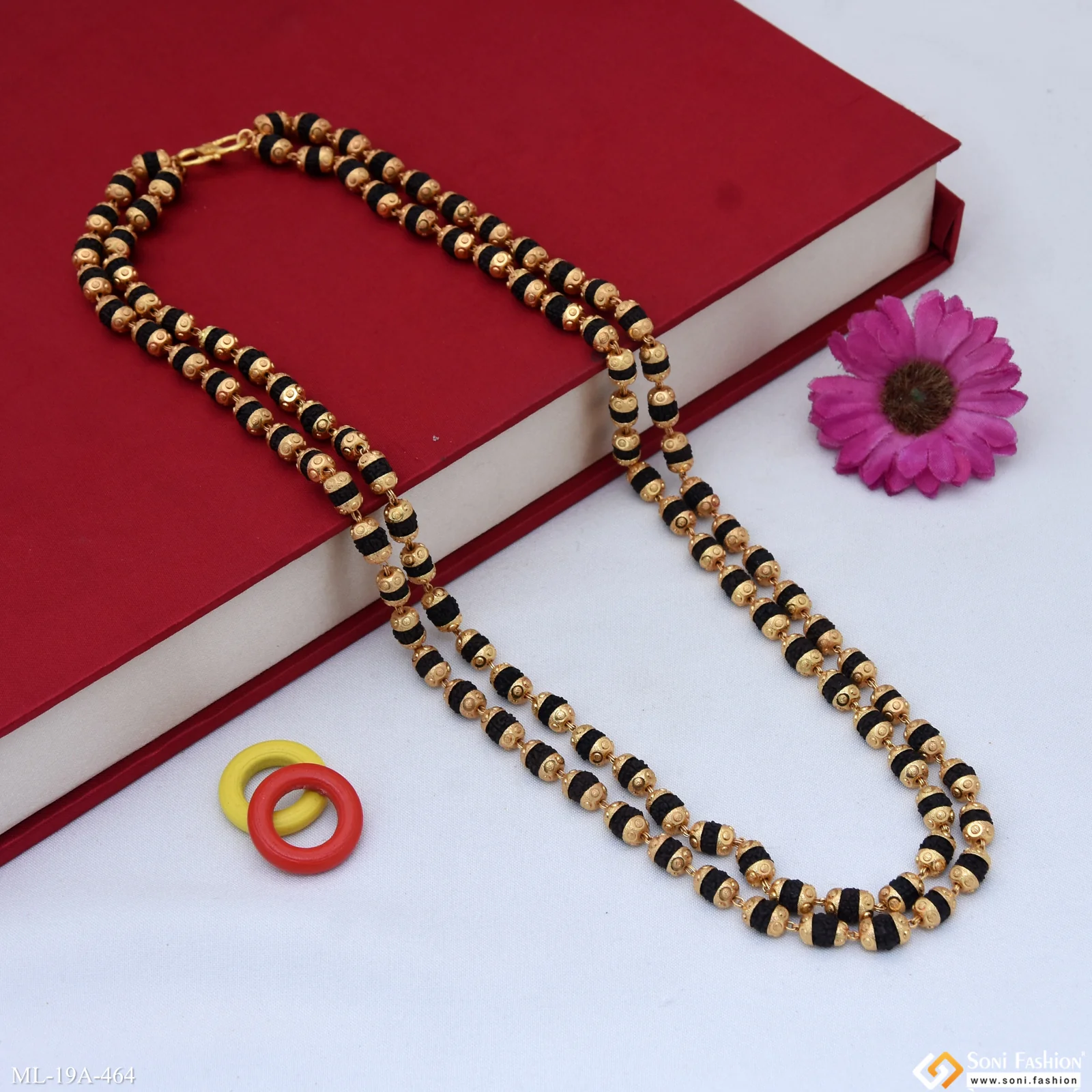 Stunning Design Gold Plated 2 Line Rudraksha Mala for Men - Style A464 - Image 4
