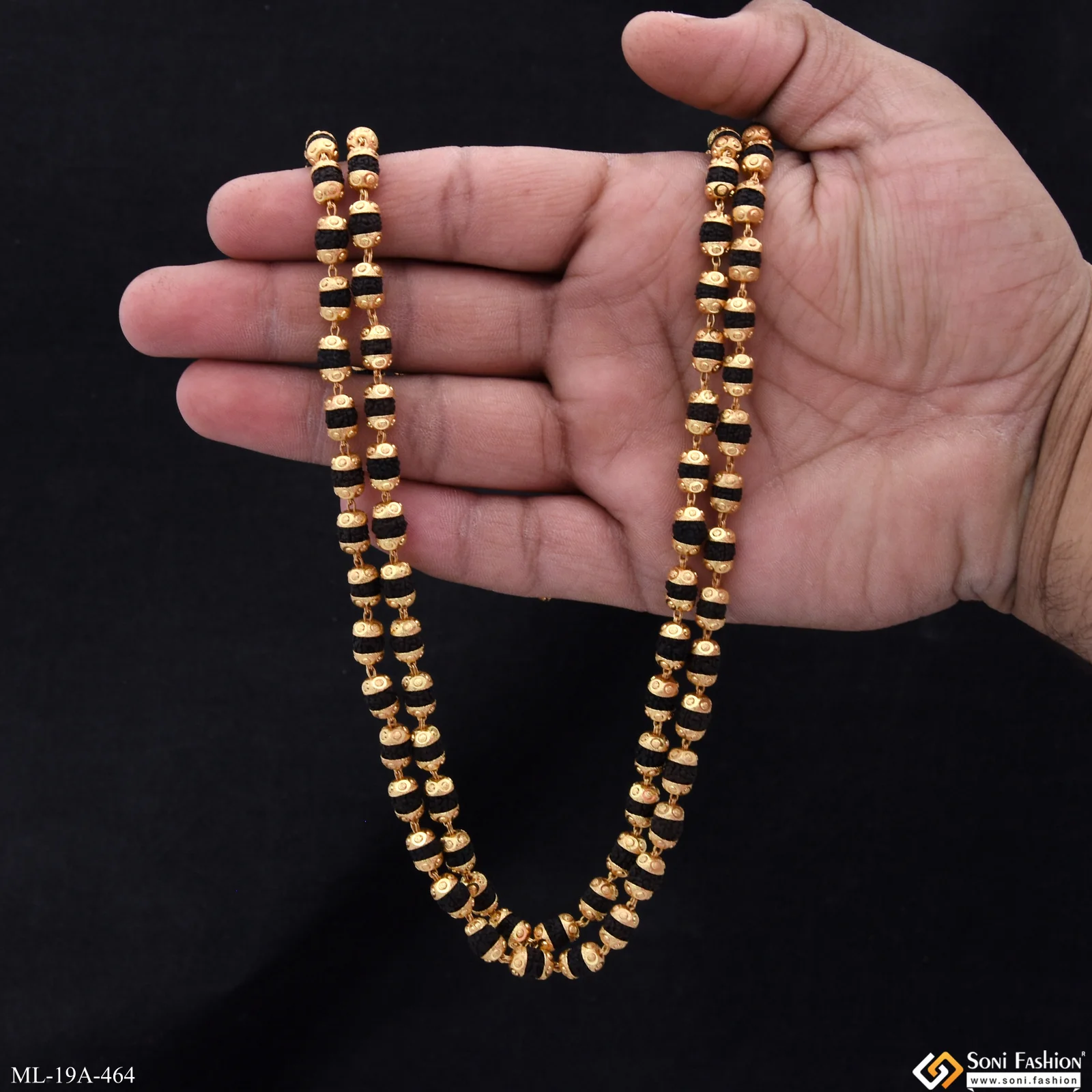 Stunning Design Gold Plated 2 Line Rudraksha Mala for Men - Style A464 - Image 6