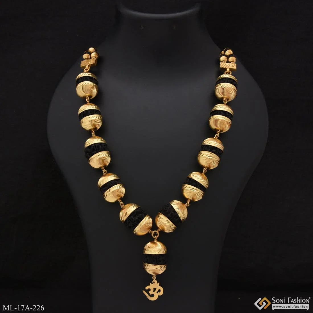 2 Line Rudraksha Mala Premium-Grade Quality Gold Plated for Men - Style A226 - Image 3