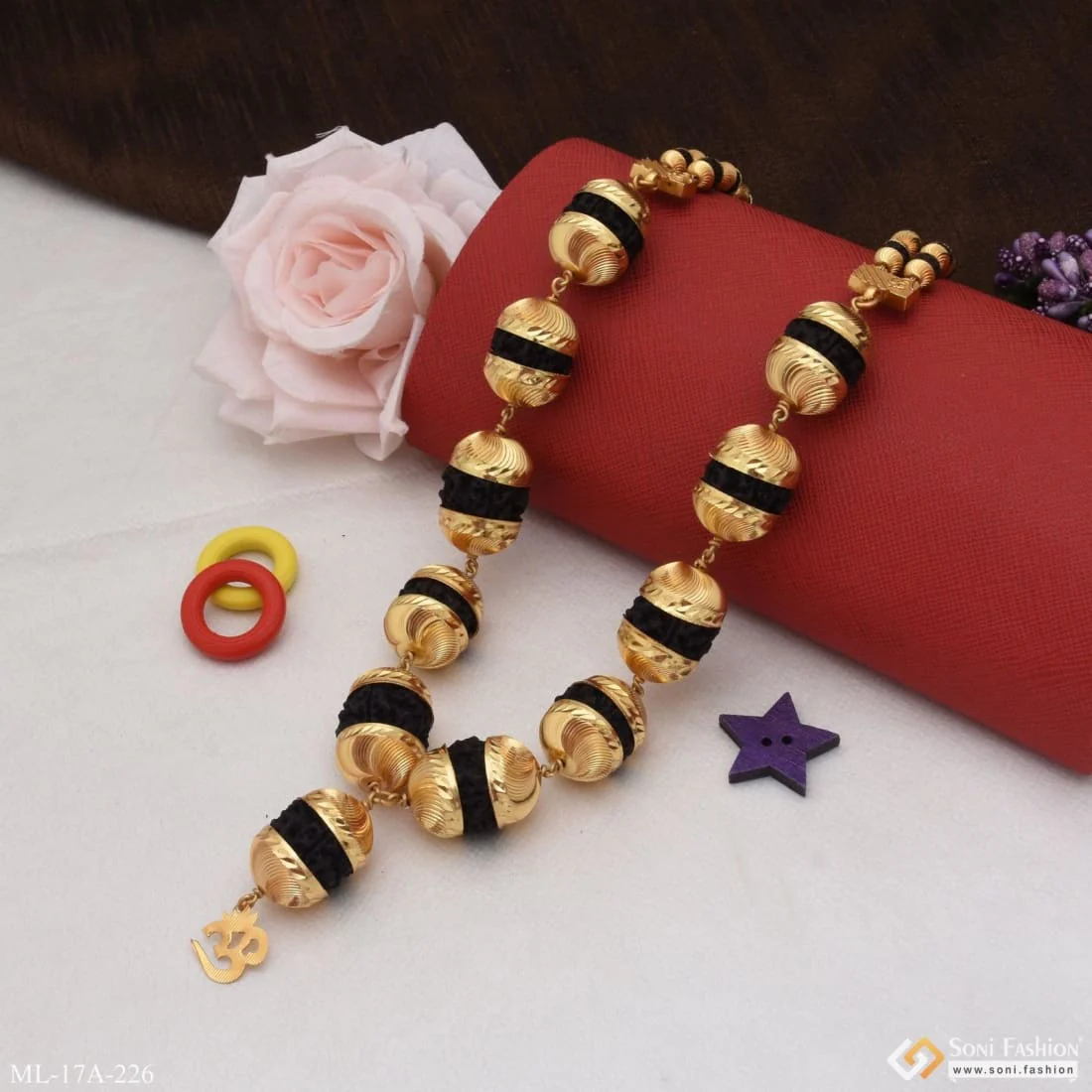 2 Line Rudraksha Mala Premium-Grade Quality Gold Plated for Men - Style A226 - Image 4