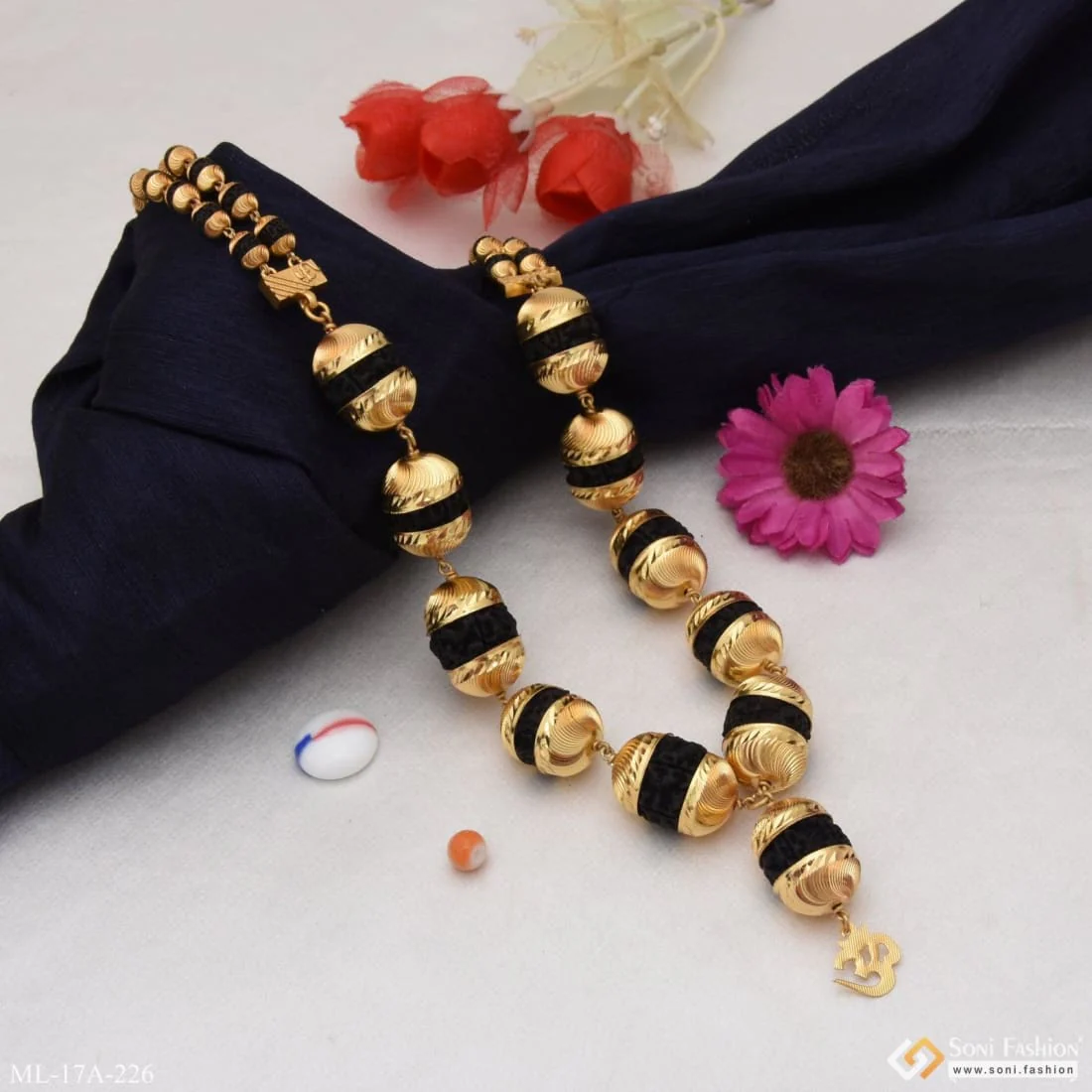 2 Line Rudraksha Mala Premium-Grade Quality Gold Plated for Men - Style A226 - Image 5