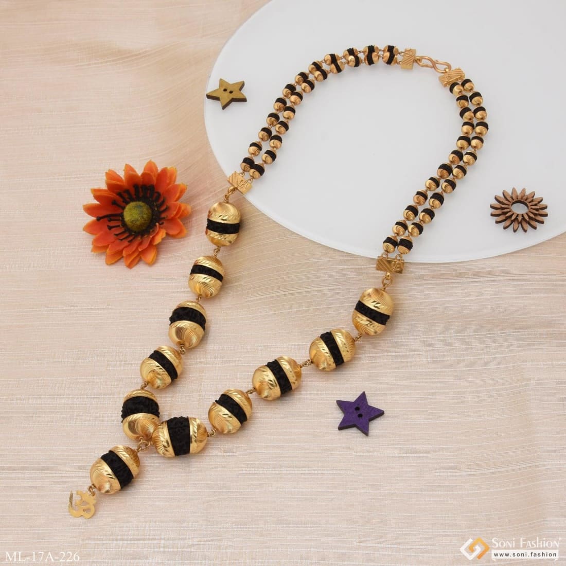 2 Line Rudraksha Mala Premium-Grade Quality Gold Plated for Men - Style A226 - Image 6
