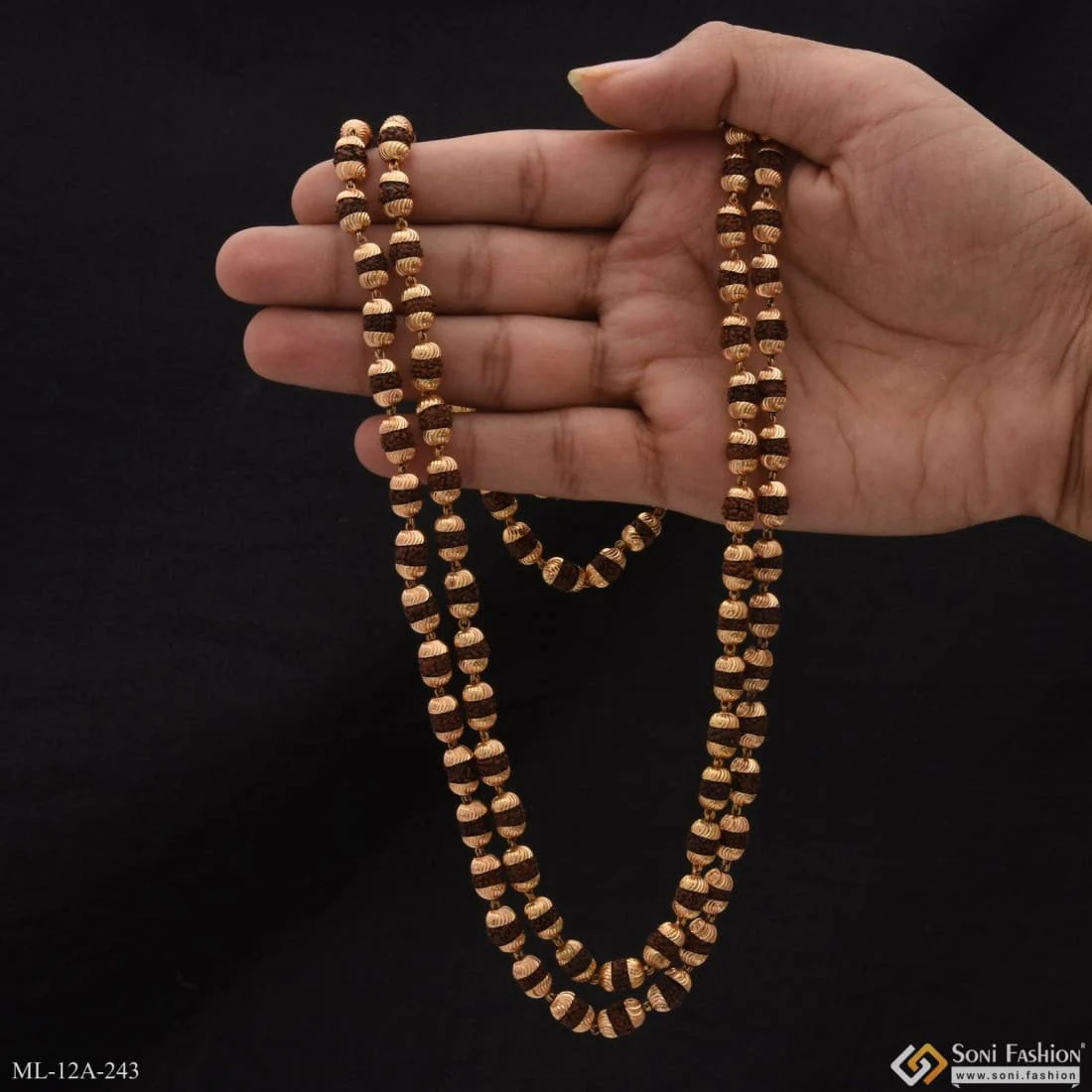 2 Line Stunning Design Superior Quality Gold Plated Rudraksha Mala - Style A243