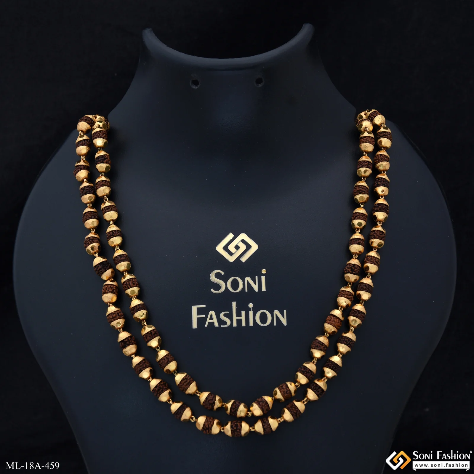 2 Line Stunning Design Superior Quality Gold Plated Rudraksha Mala - Style A459