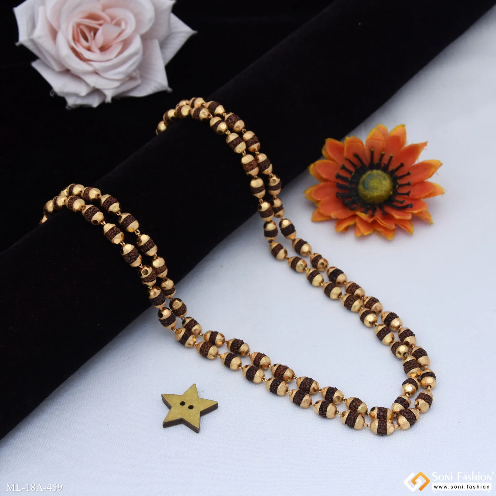 2 Line Stunning Design Superior Quality Gold Plated Rudraksha Mala - Style A459 - Image 6