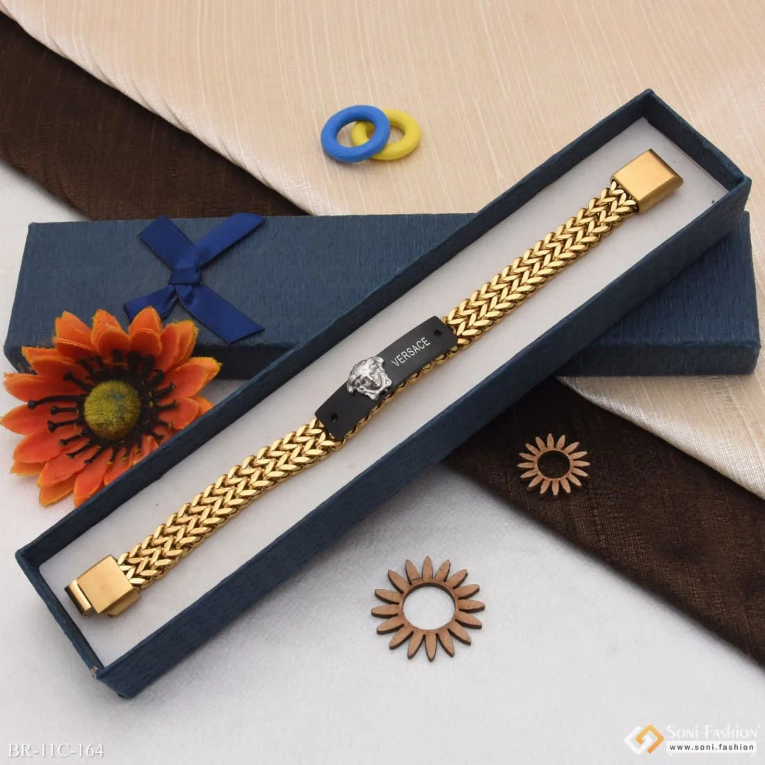 2 Line Superior Quality Graceful Design Black & Golden Color Bracelet - Style C164 - Image 2