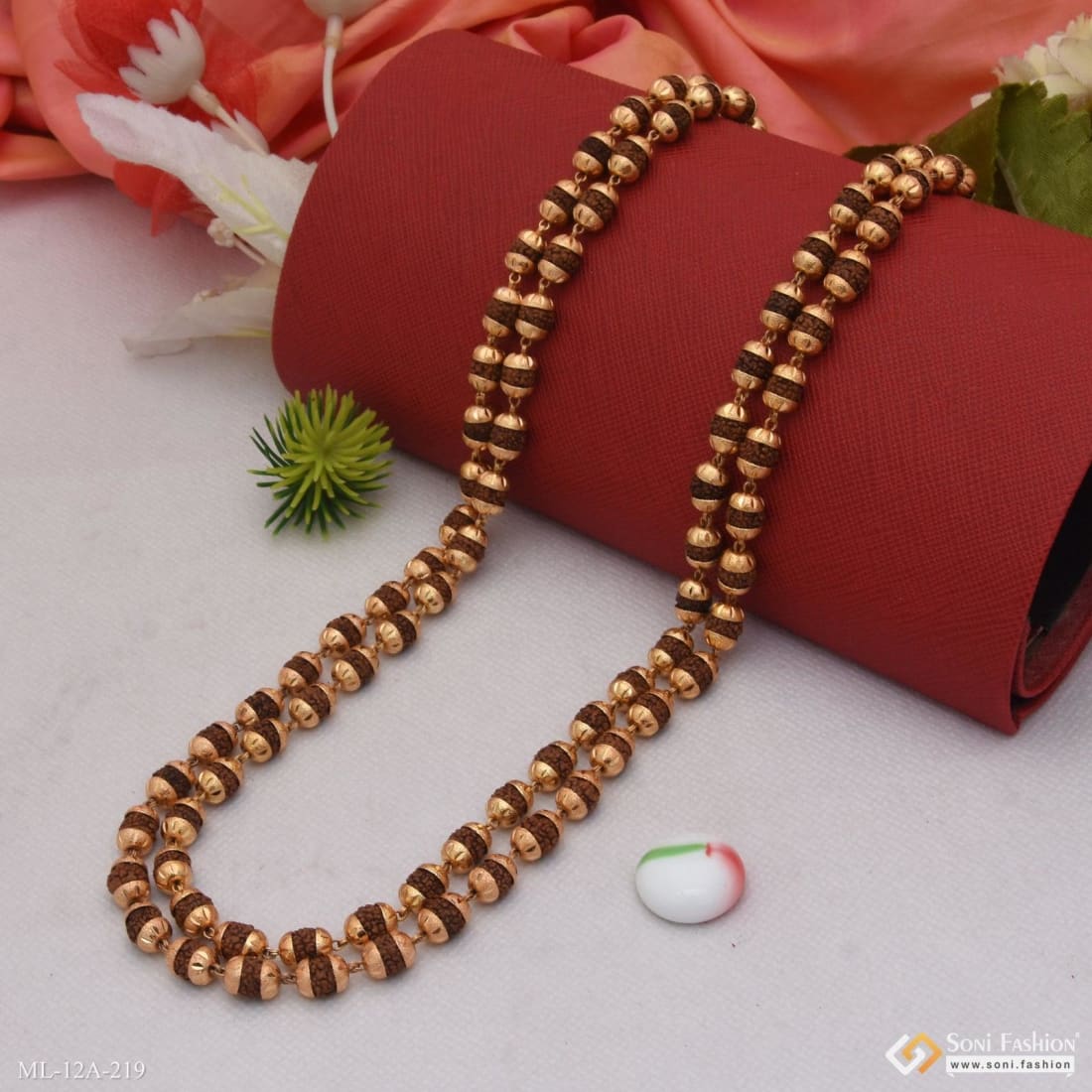 2 Line Superior Quality High-Class Design Gold Plated Rudraksha Mala - Style A219 - Image 3