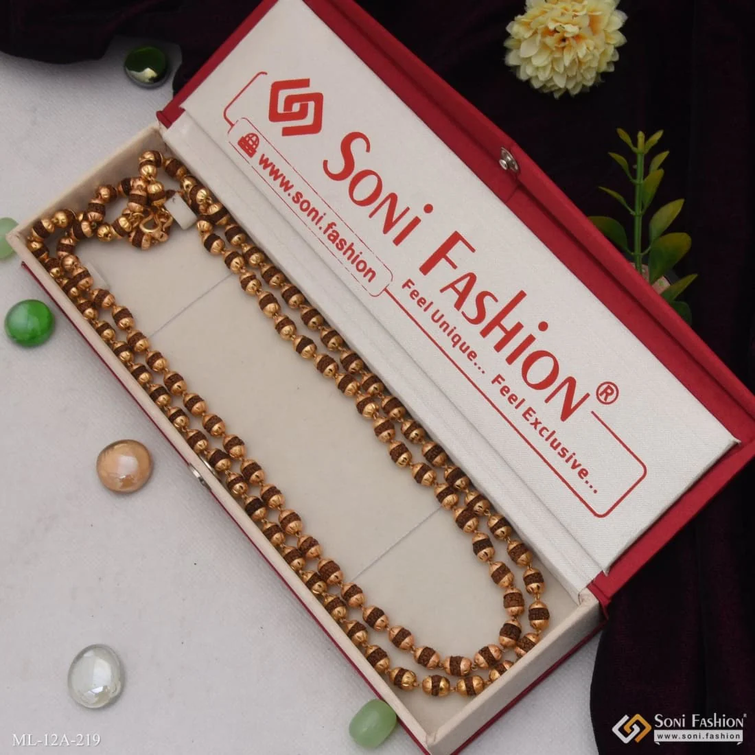 2 Line Superior Quality High-Class Design Gold Plated Rudraksha Mala - Style A219 - Image 4