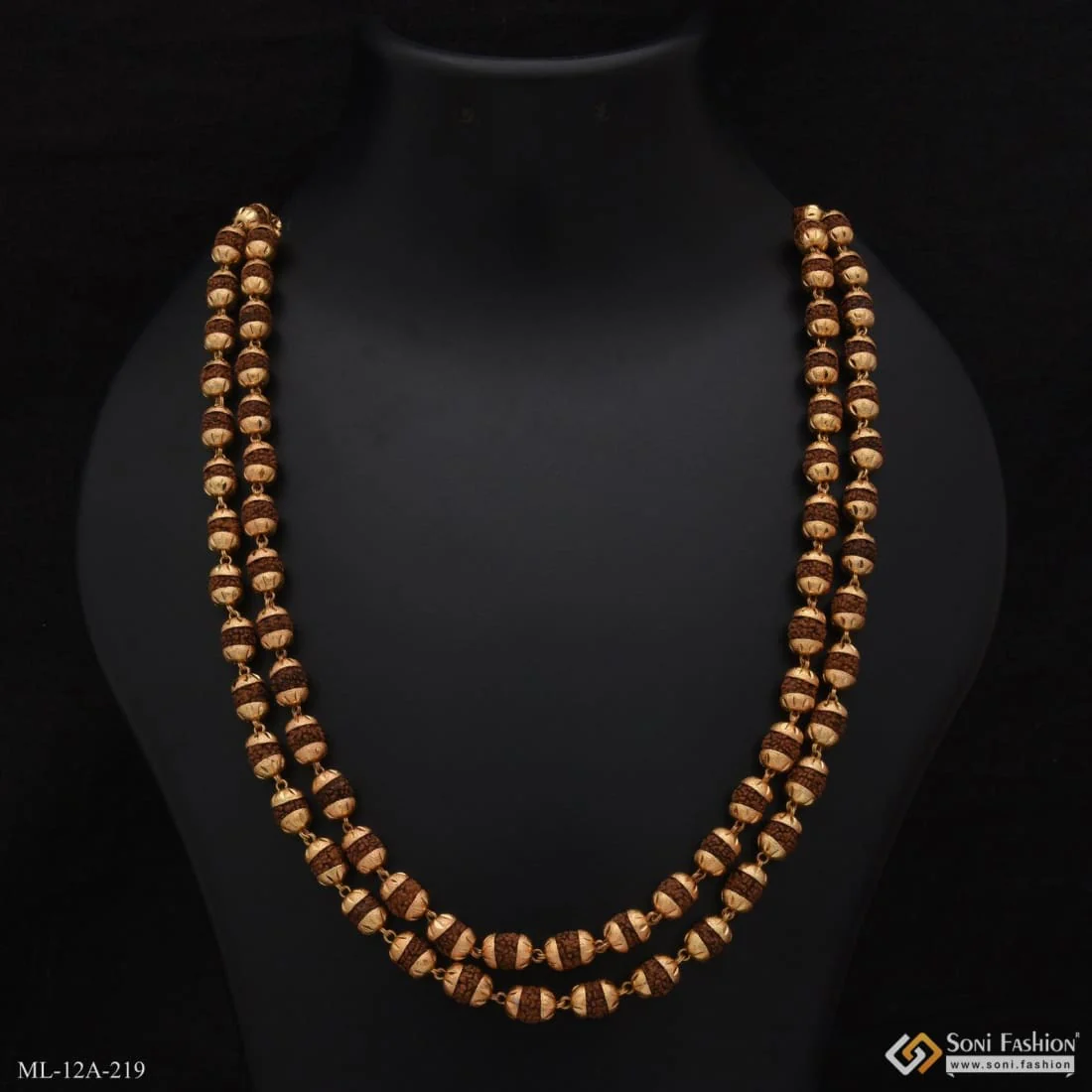 2 Line Superior Quality High-Class Design Gold Plated Rudraksha Mala - Style A219 - Image 5