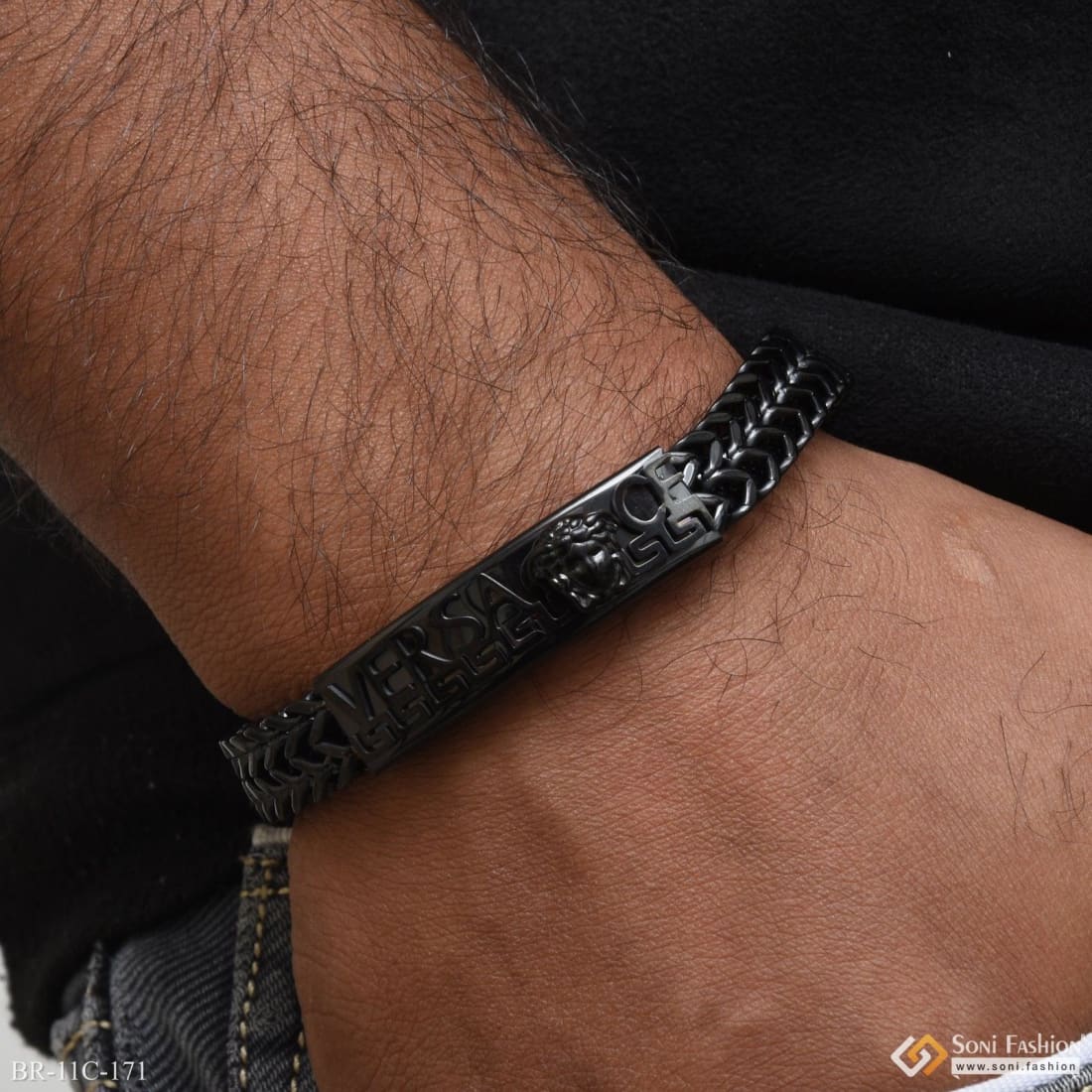 2 Line Superior Quality Sparkling Design Black Color Bracelet For Men - Style C171