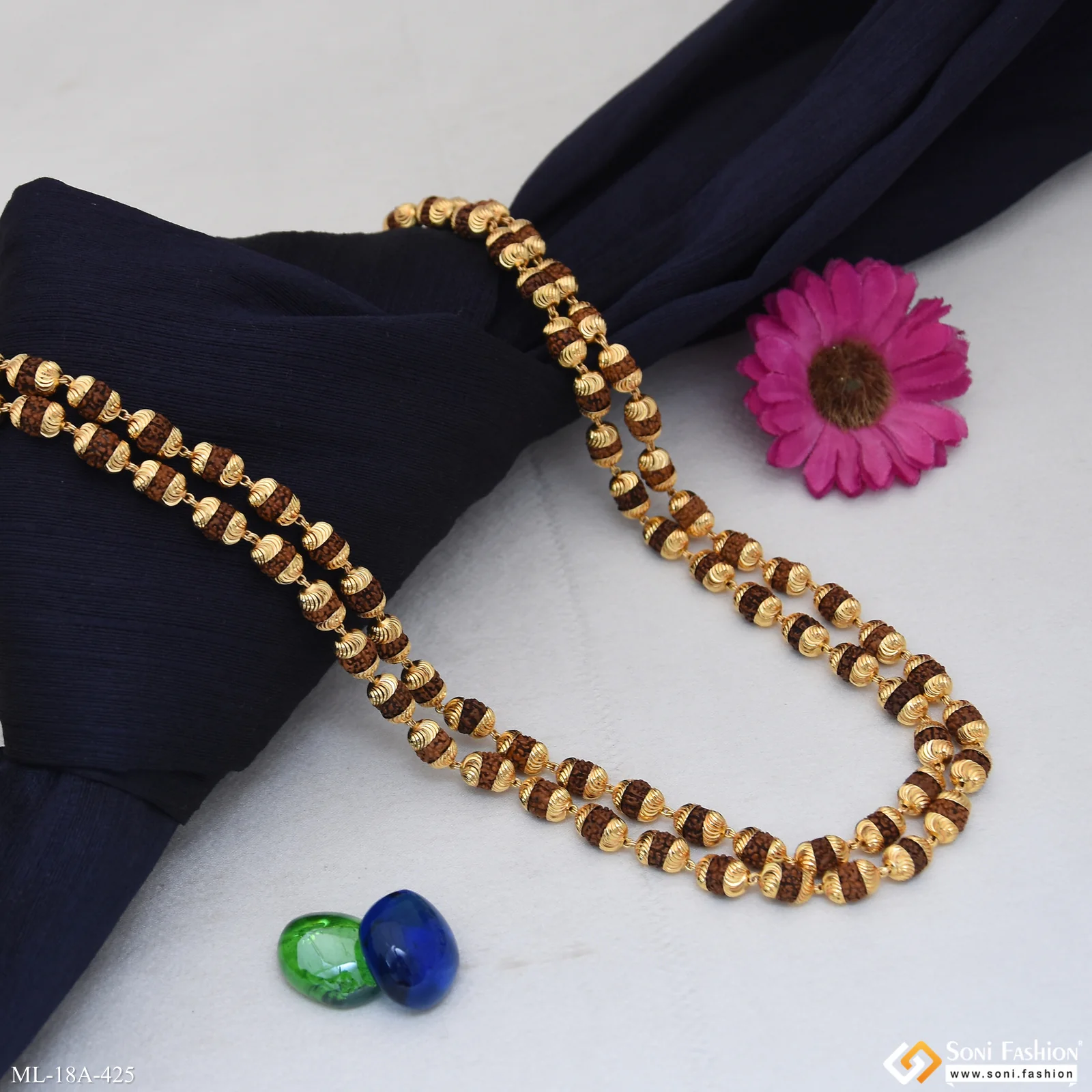 2 Line Trending Design Gold Plated Rudraksha Mala for Men - Style A425 - Image 7