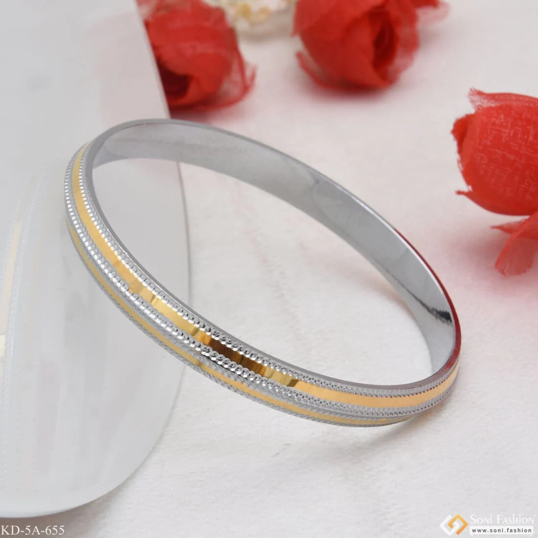 2 Line Unique Design Premium-Grade Quality Gold Plated punjabi Kada for Men - Style A655 - Image 2