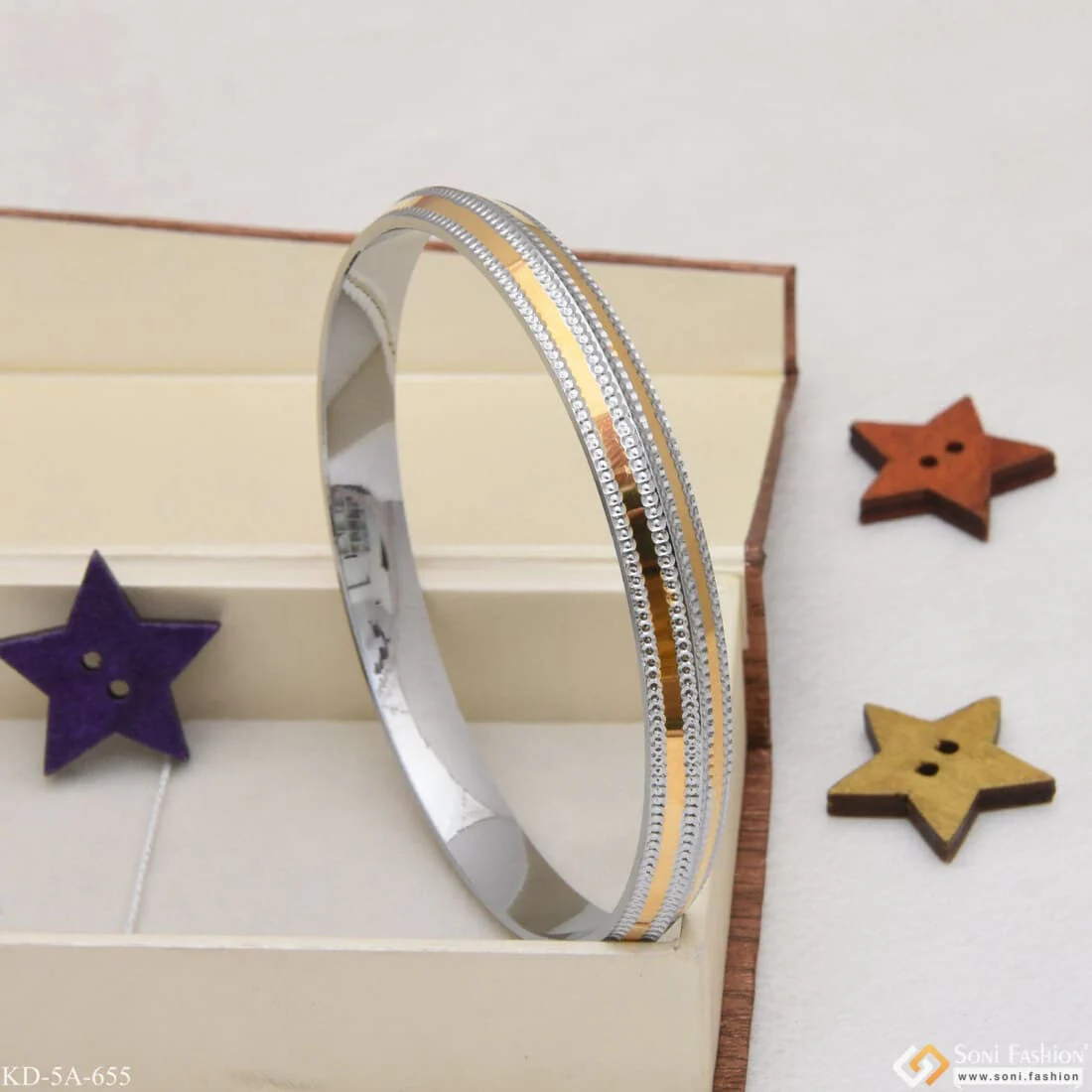 2 Line Unique Design Premium-Grade Quality Gold Plated punjabi Kada for Men - Style A655 - Image 5