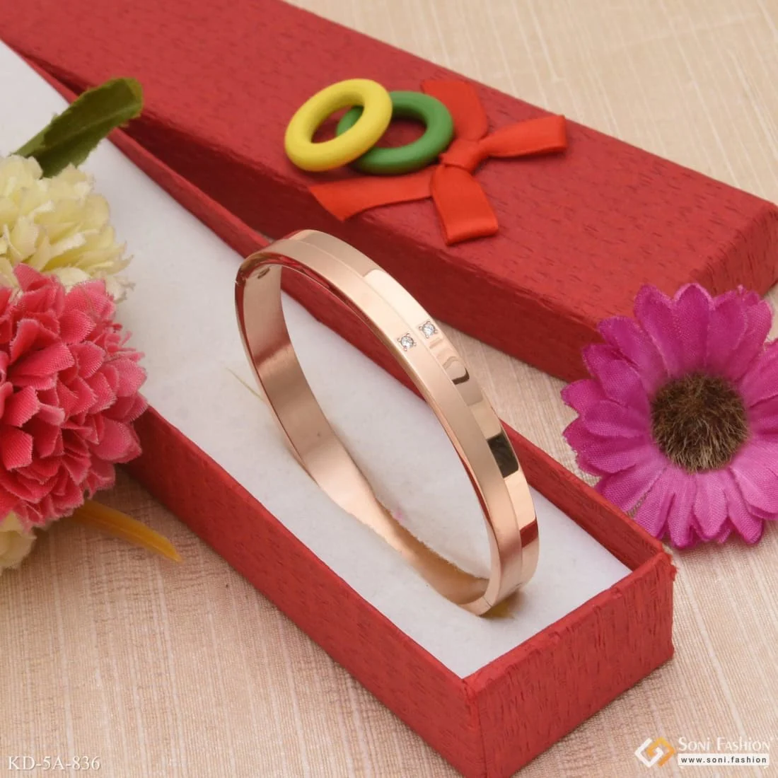 2 Line Unique Design Premium-grade Quality Rose Gold Kada For Men - Style A836 - Image 2