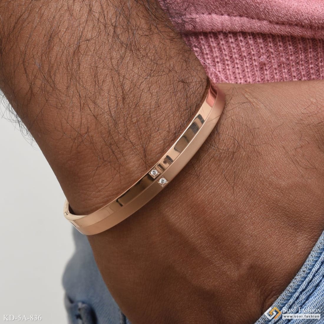 2 Line Unique Design Premium-grade Quality Rose Gold Kada For Men - Style A836 - Image 3