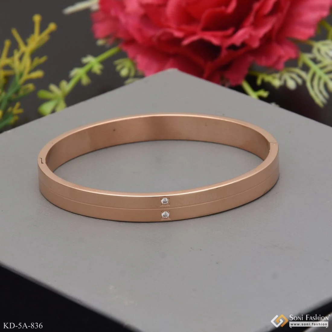 2 Line Unique Design Premium-grade Quality Rose Gold Kada For Men - Style A836 - Image 4