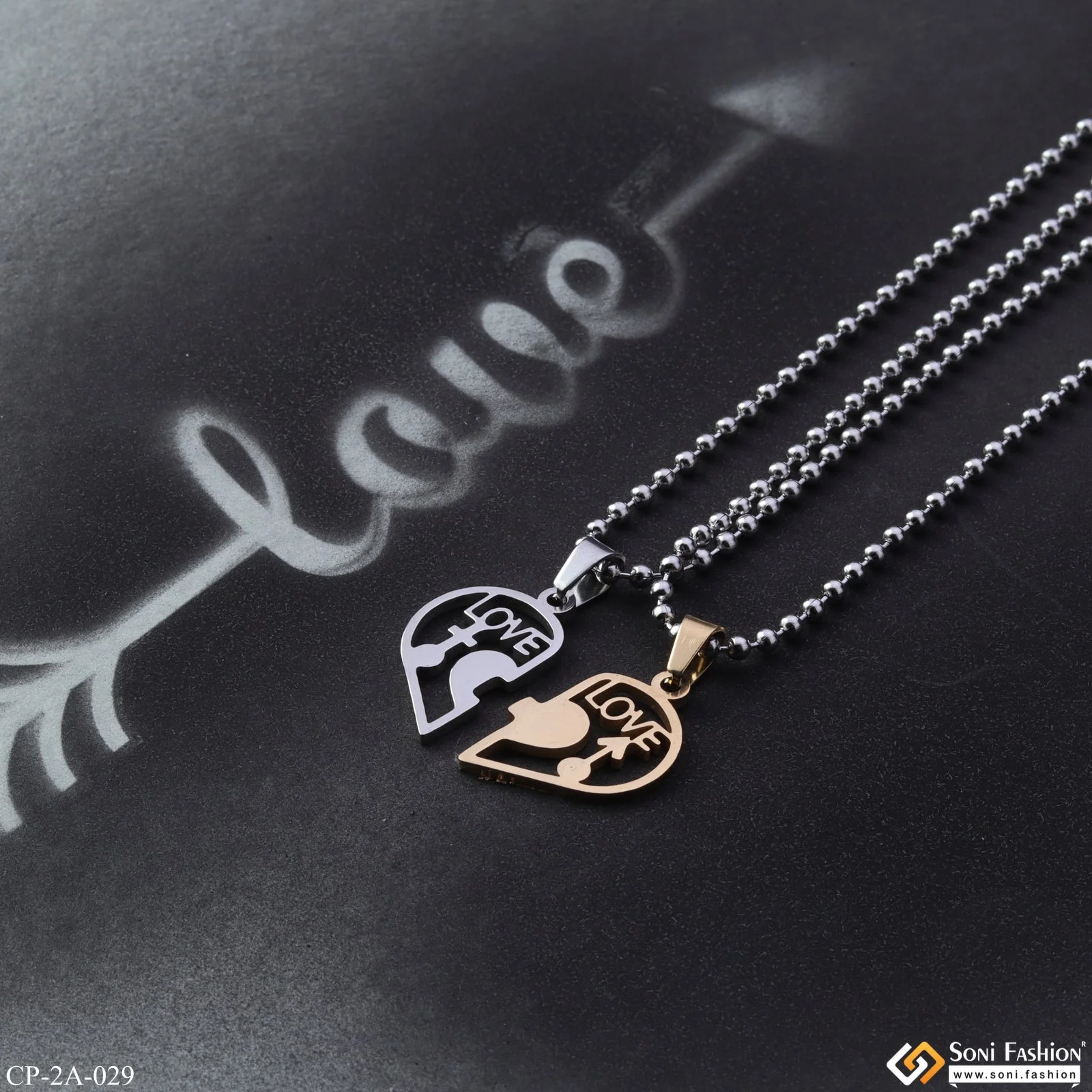 2 Love in Heart Lover Couple Chain with Pendant Set (2 pieces) - Style A029 - Image 2