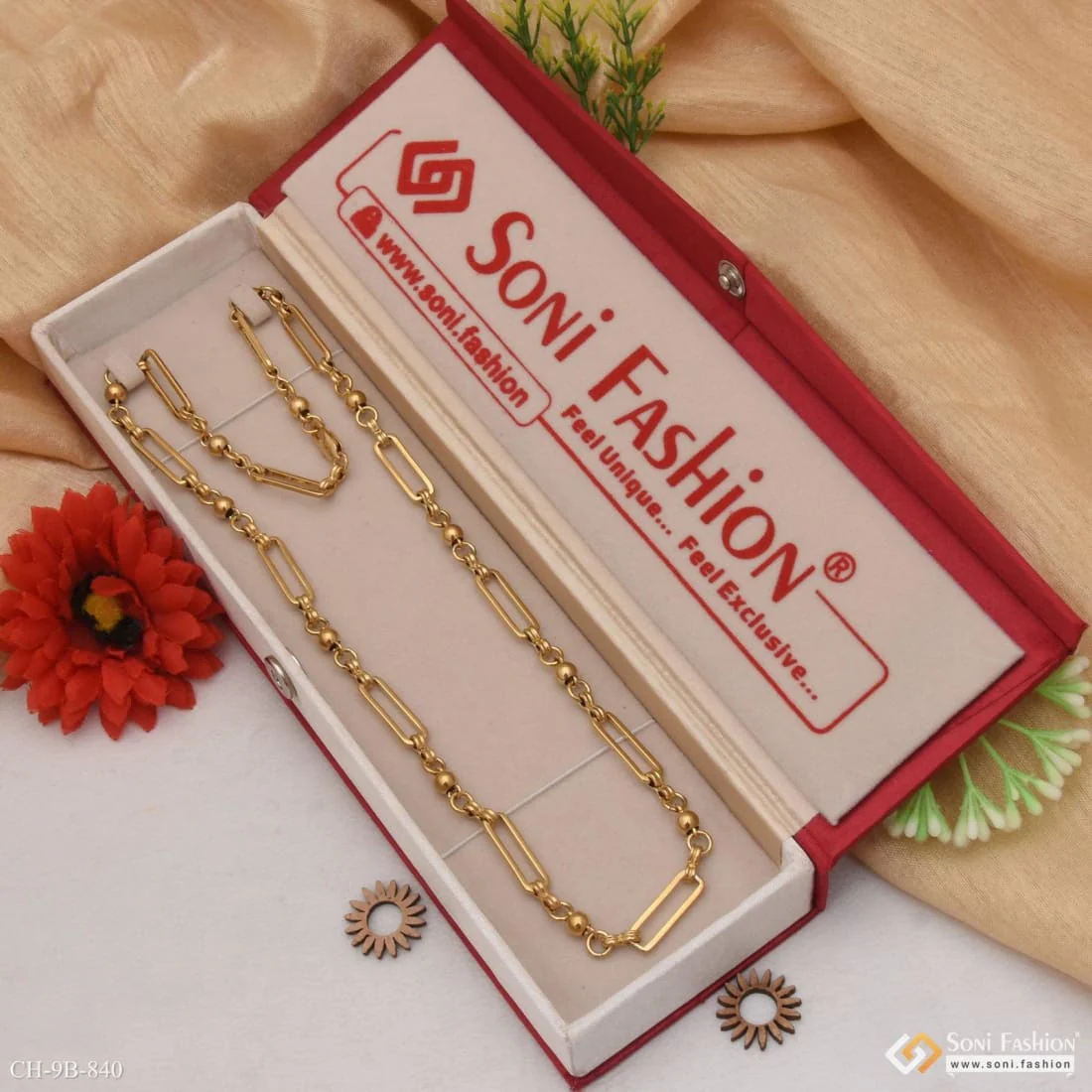 3 in 1 Ball Charming Design Premium-Grade Quality Golden Color Chain - Style B840 - Image 2