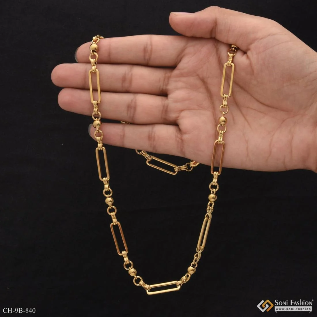 3 in 1 Ball Charming Design Premium-Grade Quality Golden Color Chain - Style B840 - Image 3