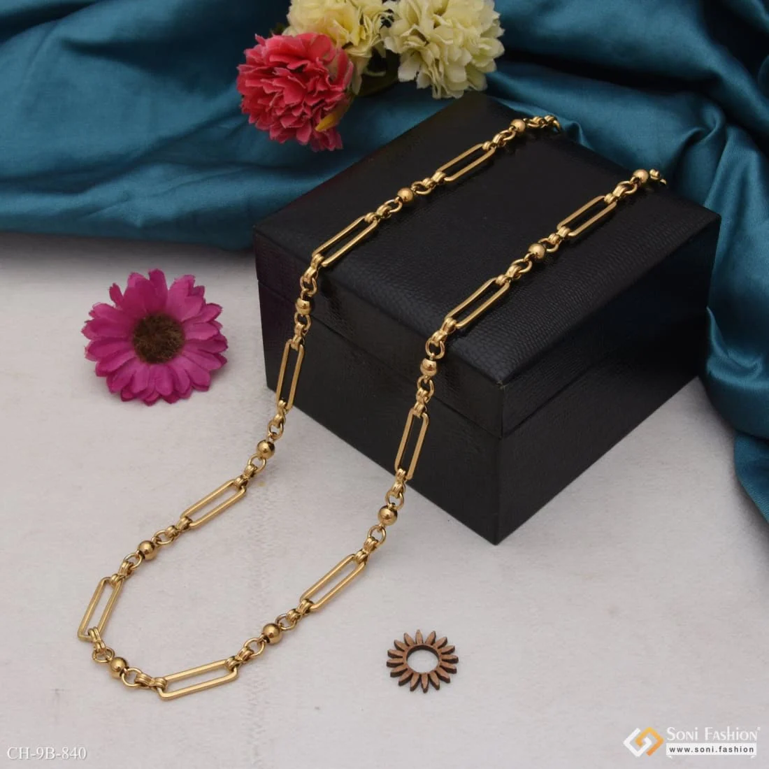 3 in 1 Ball Charming Design Premium-Grade Quality Golden Color Chain - Style B840 - Image 4