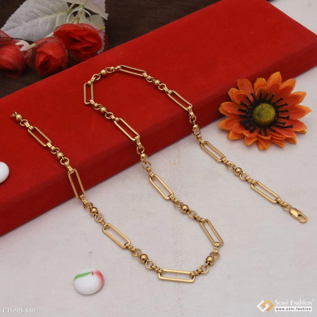 3 in 1 Ball Charming Design Premium-Grade Quality Golden Color Chain - Style B840 - Image 5