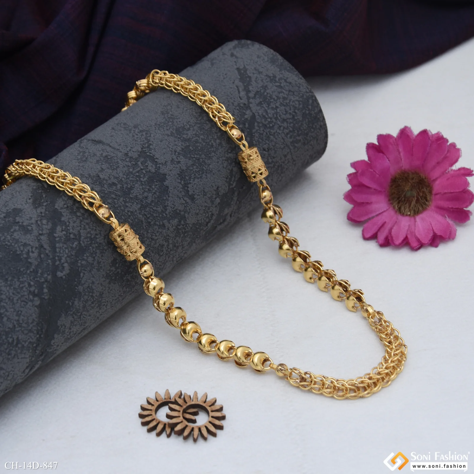 3 In 1 Gold Plated Rajwadi Chain for Men - Style D847 - Image 3