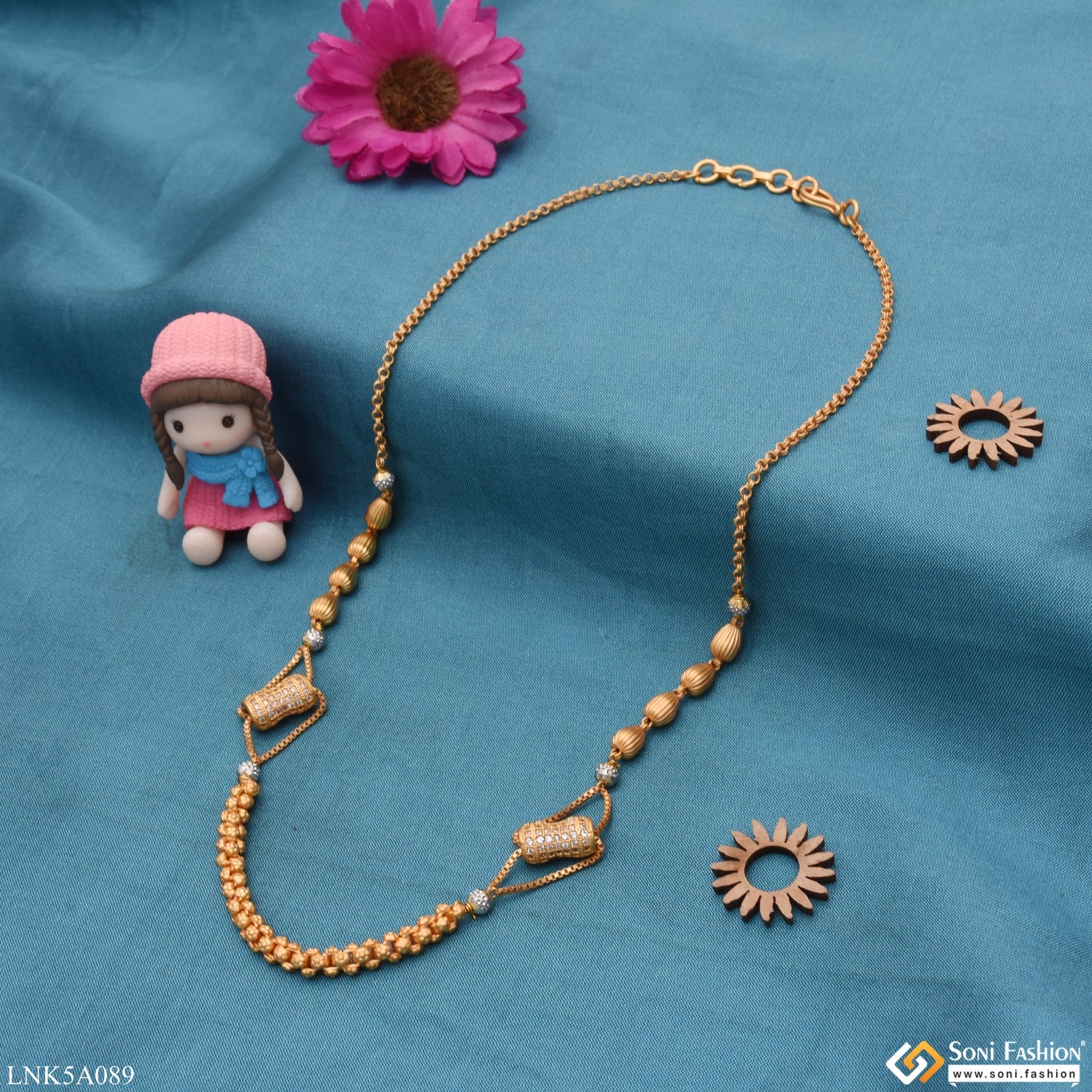 3 In 1 Pattern With Diamond New Style Gold Plated Necklace For Women - Style Lnka089 - Image 3