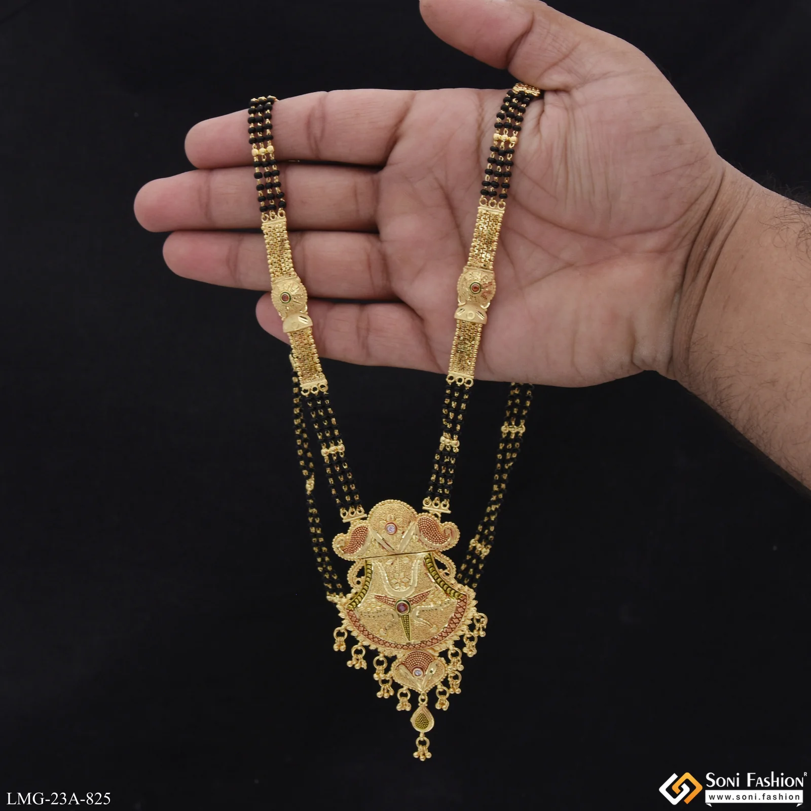 3 Line Eye-Catching Design Gold Plated Mangalsutra for Women - Style A825 - Image 2