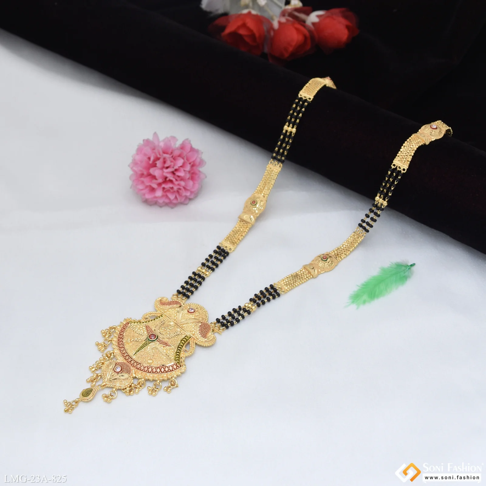 3 Line Eye-Catching Design Gold Plated Mangalsutra for Women - Style A825 - Image 4