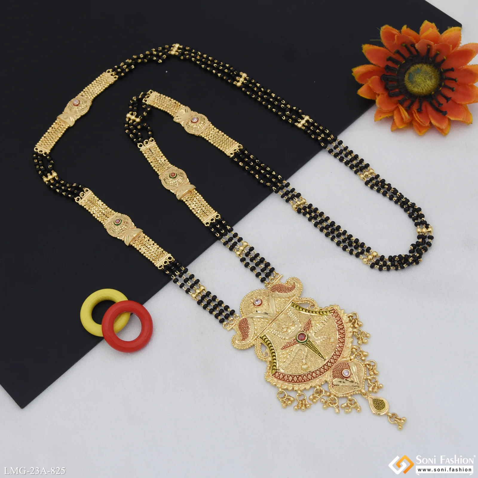 3 Line Eye-Catching Design Gold Plated Mangalsutra for Women - Style A825 - Image 5