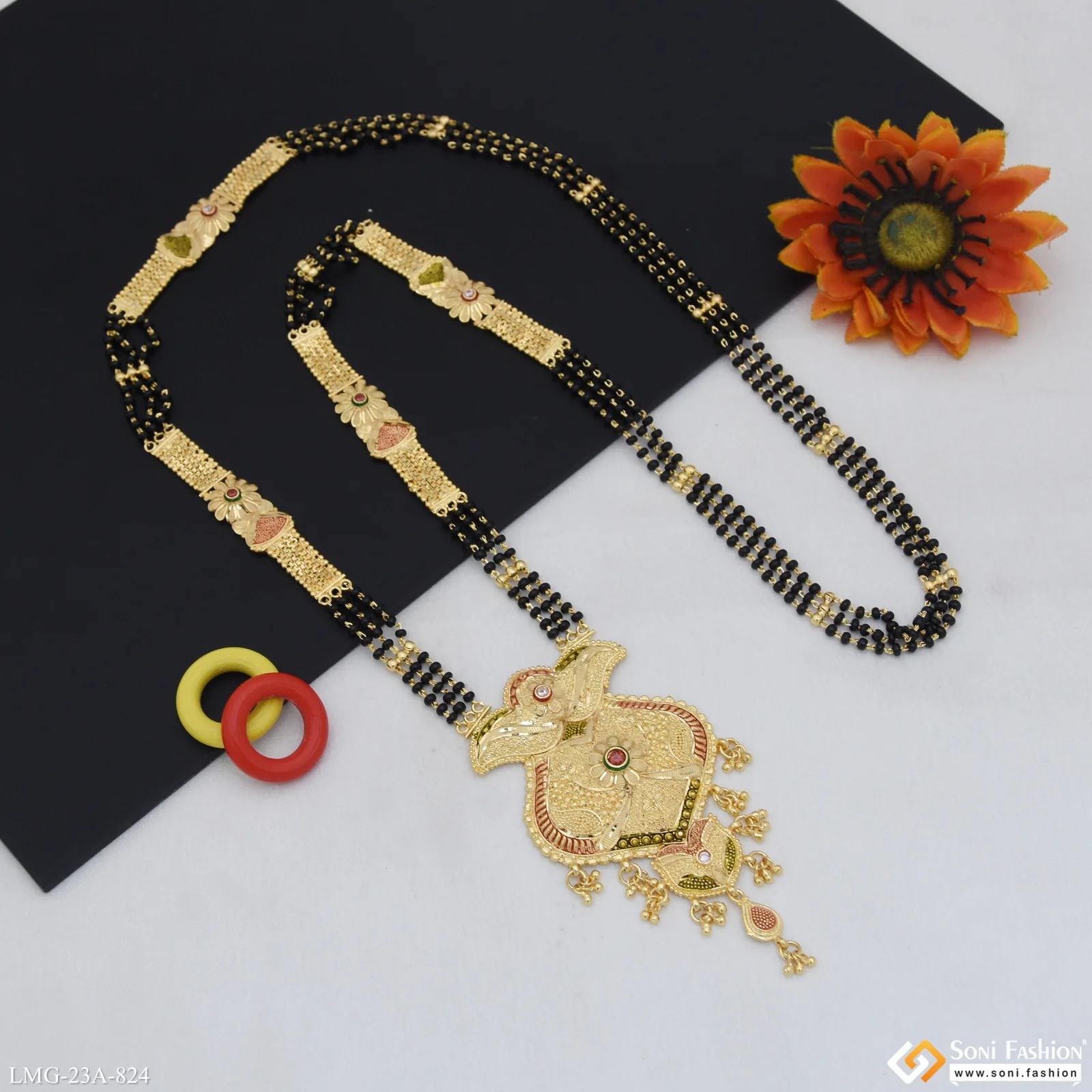 3 Line Graceful Design Gold Plated Mangalsutra for Women - Style A824 - Image 4