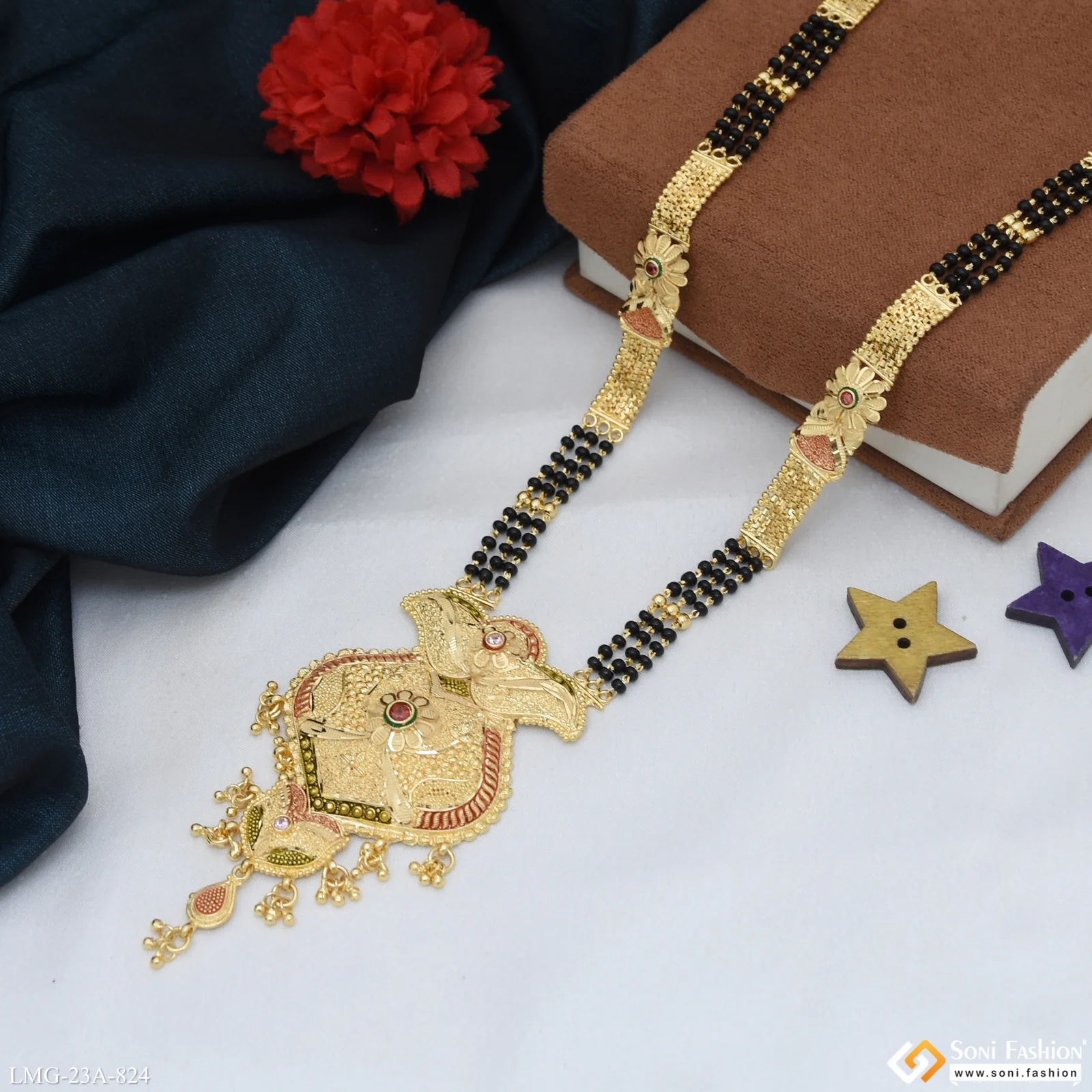 3 Line Graceful Design Gold Plated Mangalsutra for Women - Style A824 - Image 5