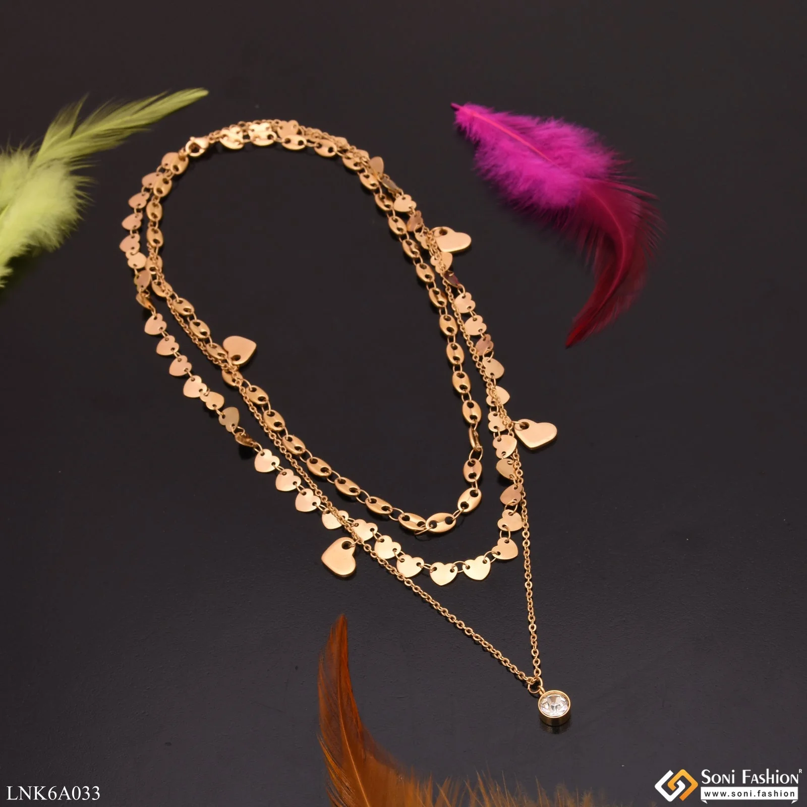 3 Line Heart Charming Design Golden Color Necklace for Women - Style LNKA033 - Image 3