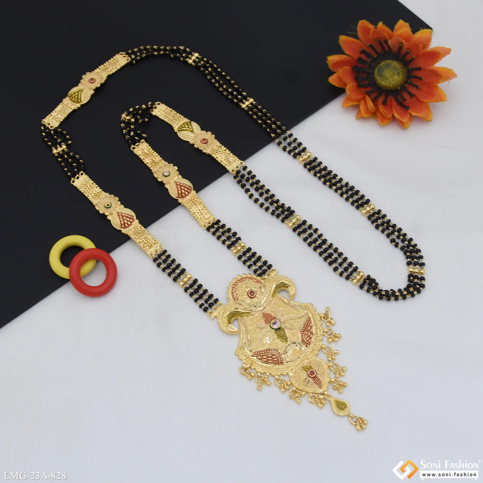 3 Line High-Class Design Gold Plated Mangalsutra for Women - Style A828 - Image 4