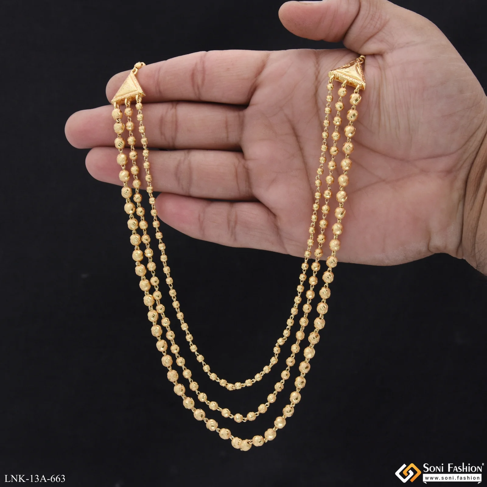 3 Line Latest Design Gold Plated Mala for Women - Style A663 - Image 5