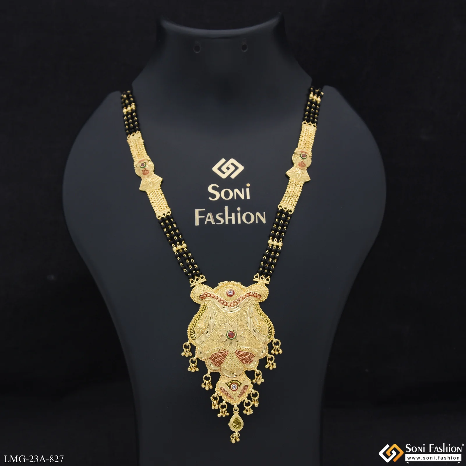 3 Line Latest Design Gold Plated Mangalsutra for Women - Style A827