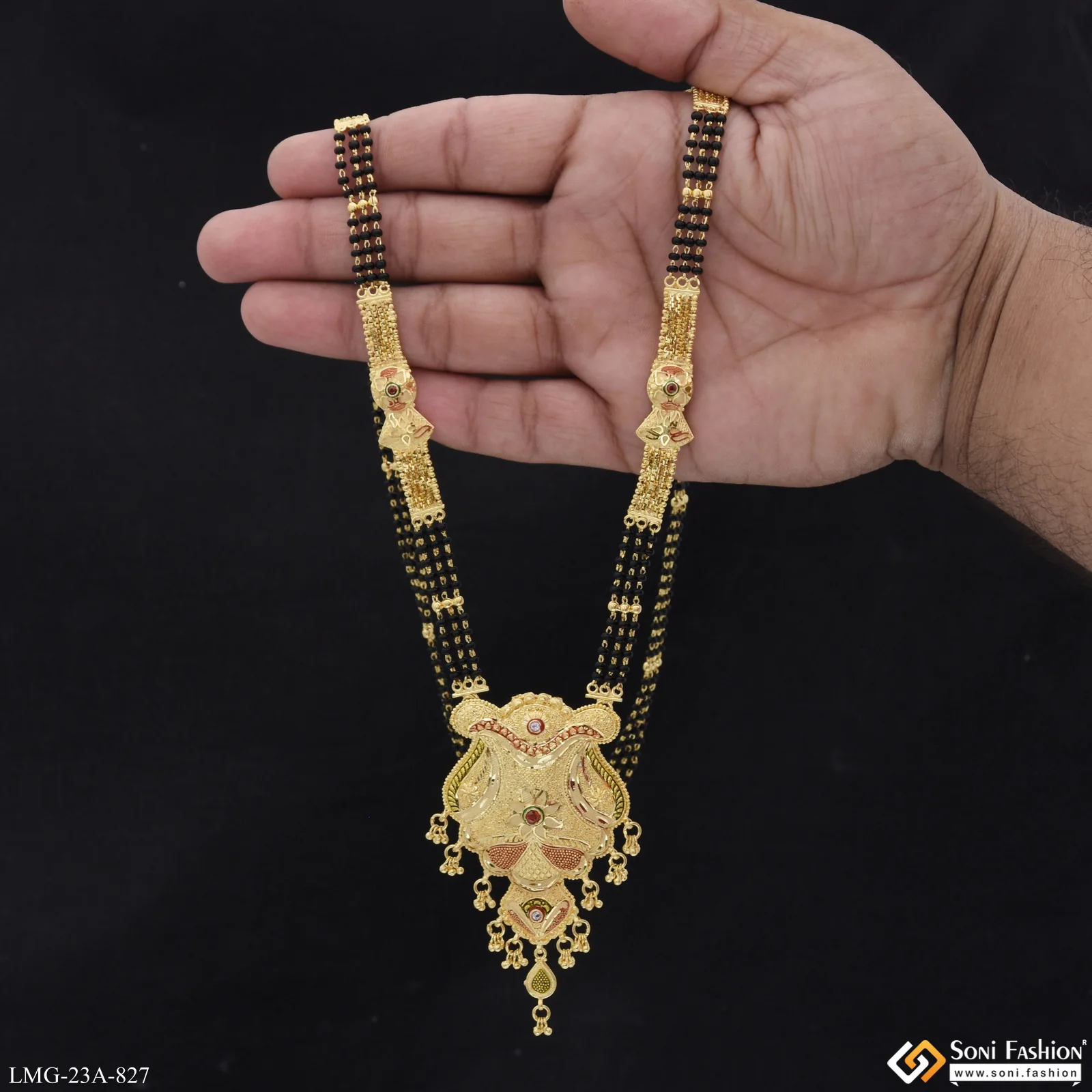 3 Line Latest Design Gold Plated Mangalsutra for Women - Style A827 - Image 2