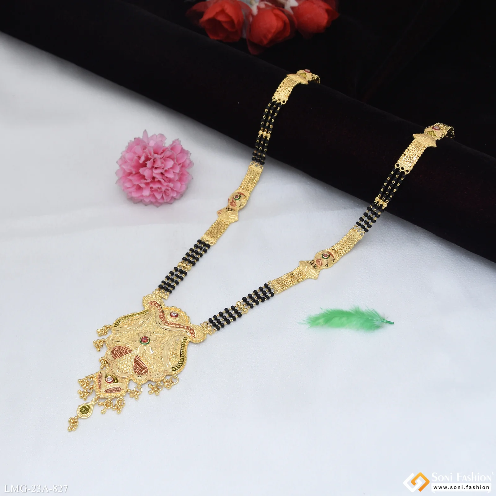 3 Line Latest Design Gold Plated Mangalsutra for Women - Style A827 - Image 3