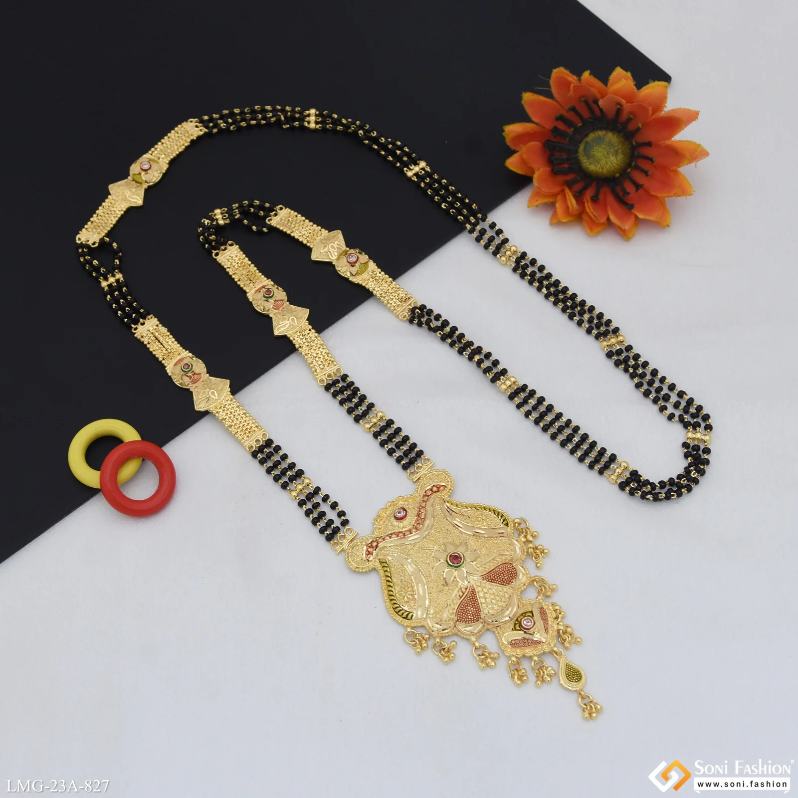 3 Line Latest Design Gold Plated Mangalsutra for Women - Style A827 - Image 4