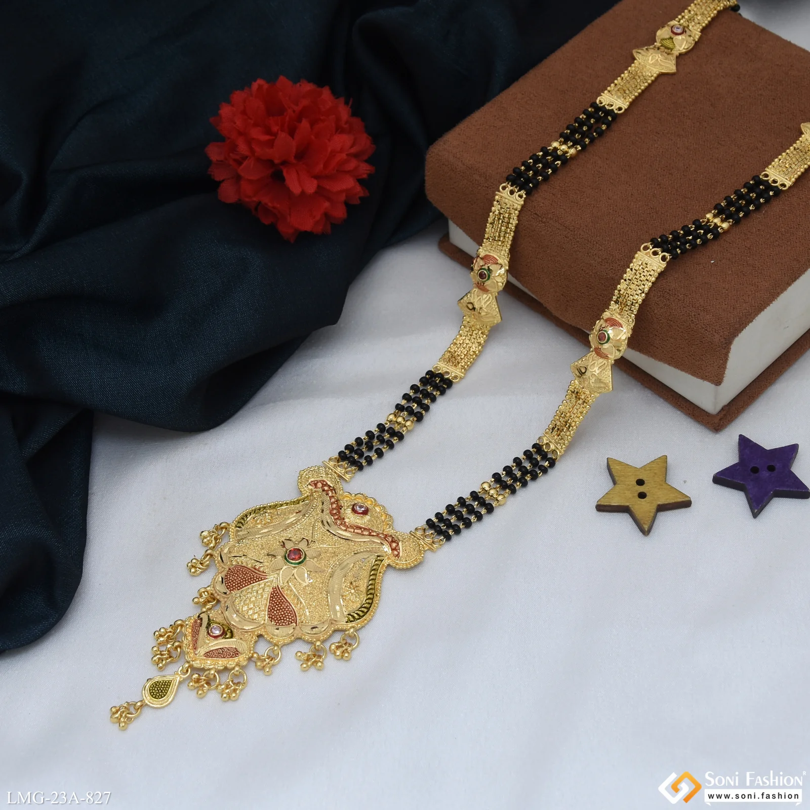 3 Line Latest Design Gold Plated Mangalsutra for Women - Style A827 - Image 5