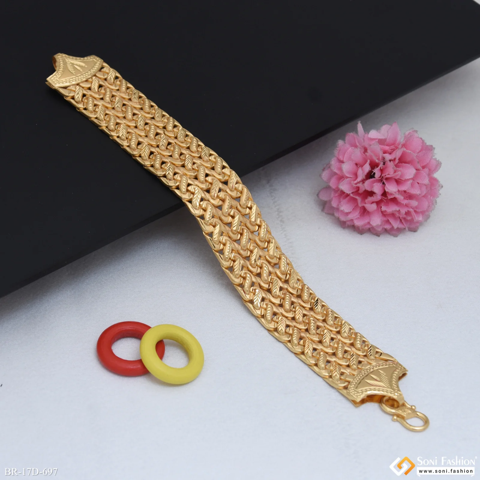 3 Line Latest Design Gold Plated Pokal Bracelet for Men - Style D697 - Image 5